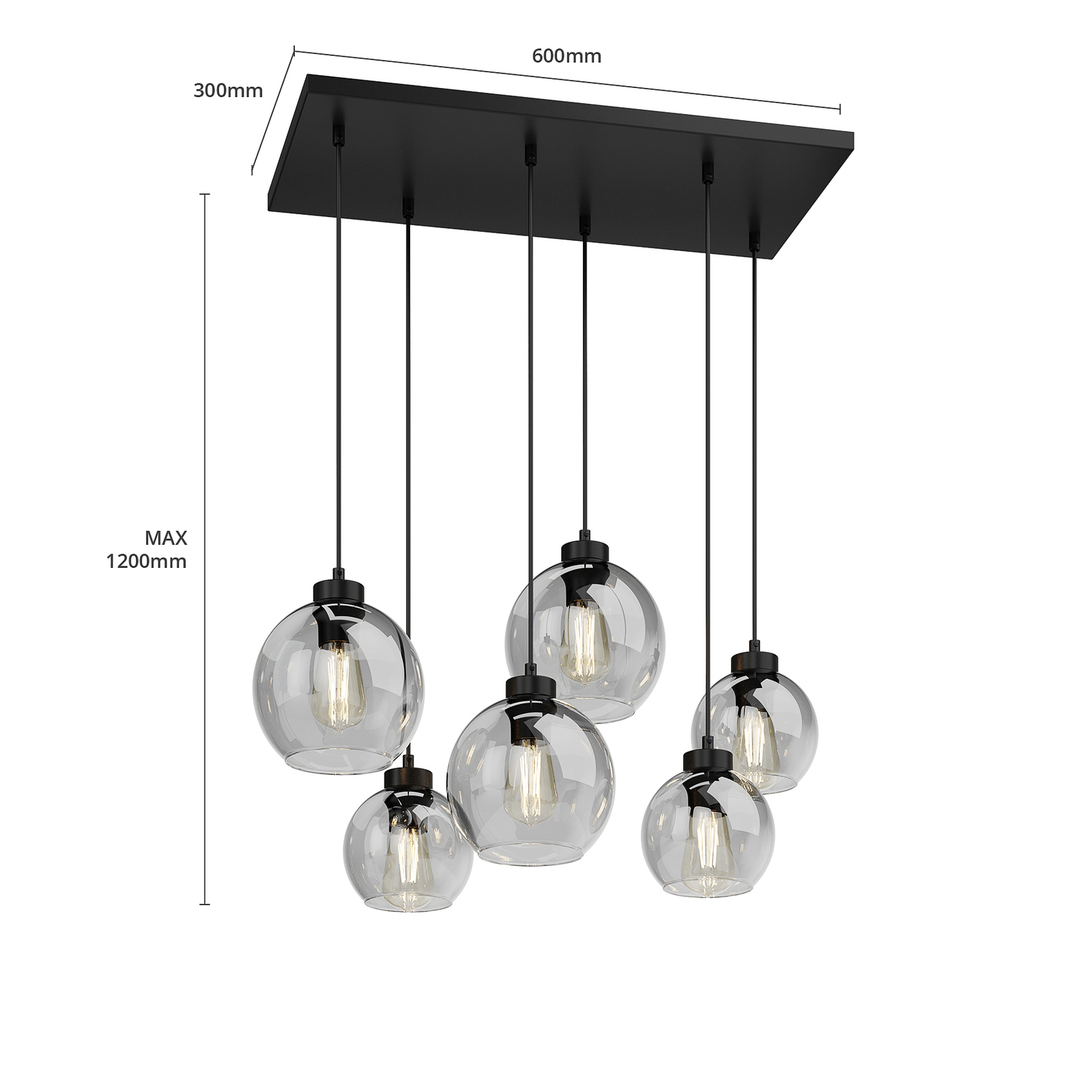 Suspension Cubus à 6 lampes, graphite