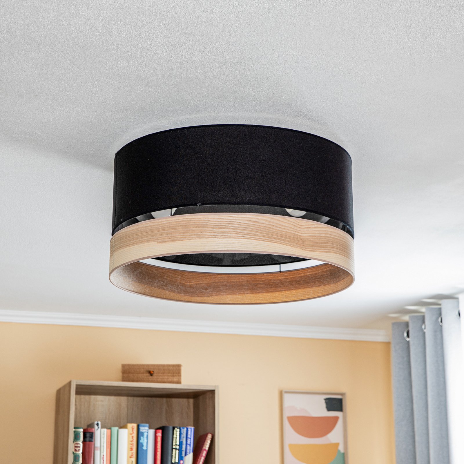Euluna Levo ceiling lamp, Ø 60 cm, light oak/black