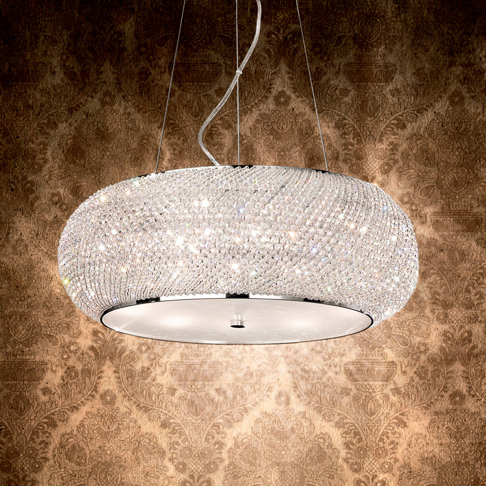 Suspension Pasha d'IDEAL LUX, finition chromée/transparente, Ø 55 cm, verre