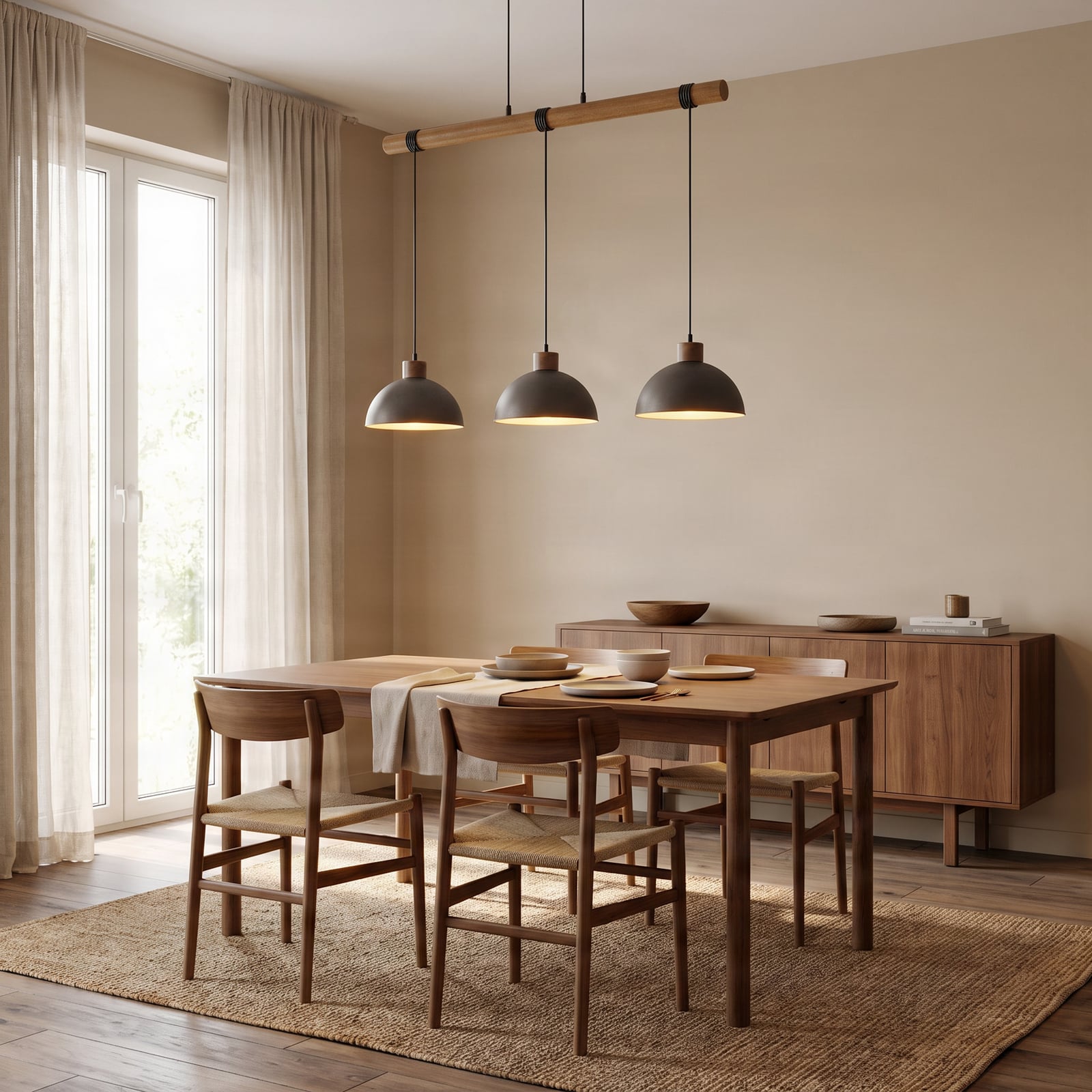 Lindby függőlámpa Holgar, szürke, 3-lámpás, fa, fém, E27 Lindby függőlámpa Holgar, szürke, 3-lámpás, fa, fém, E27