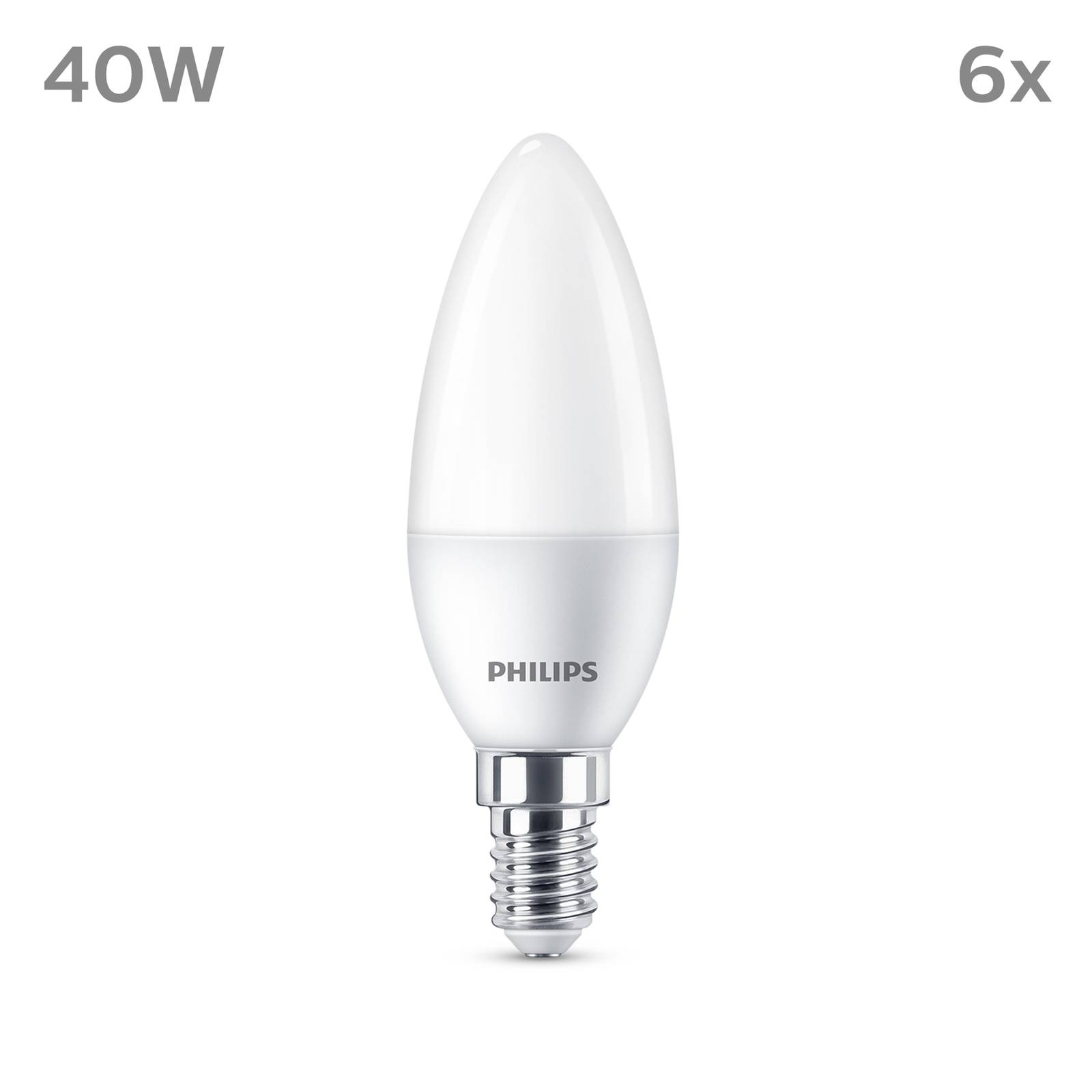 Levně Philips LED svíčka E14 4,9W 470m 2 700K matná 6ks