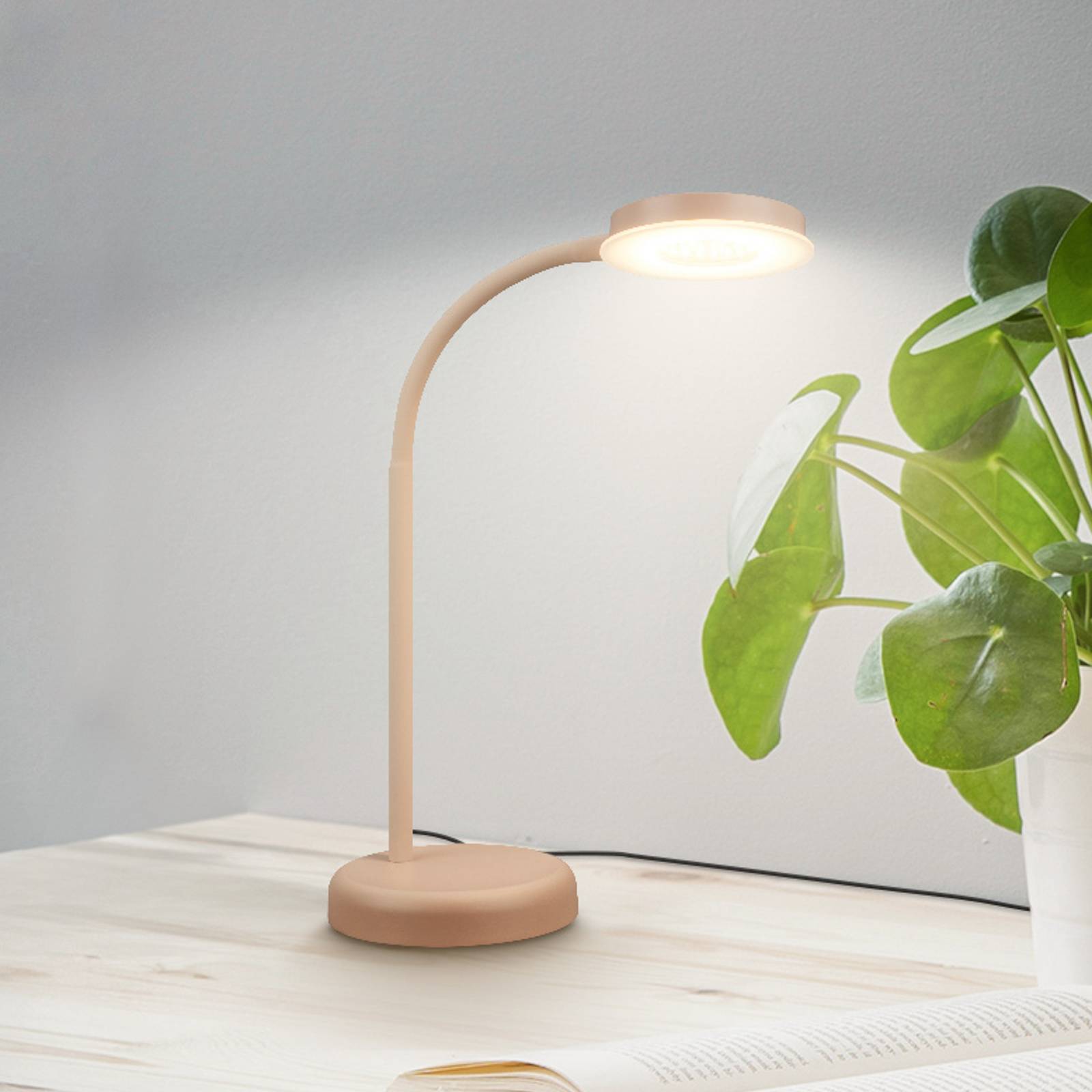 Briloner Lampe de table LED Megg, beige, métal, variateur d'intensité, 3 000 K