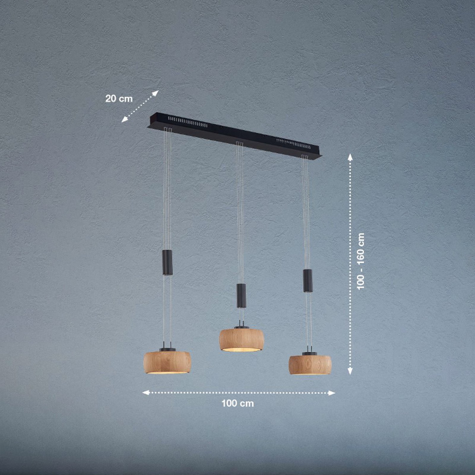 FISCHER & HONSEL Lampă suspendată LED Shine-Wood stejar/negru Lungime 100 cm 3 becuri. - Camera de zi / sufragerie - modern - stejar uleiat natural negru mat - Lemn