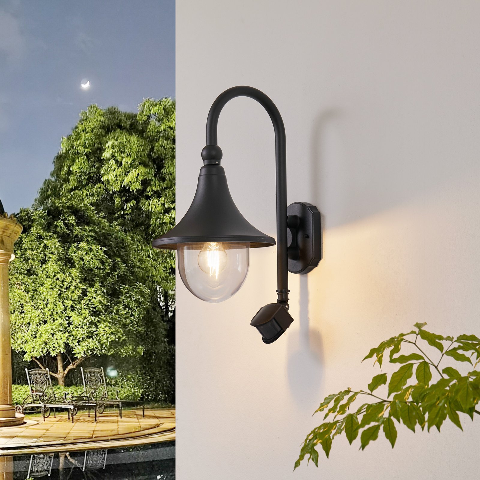 Daphne Aplique de Pared Exterior w/Sensor Black - Lindby