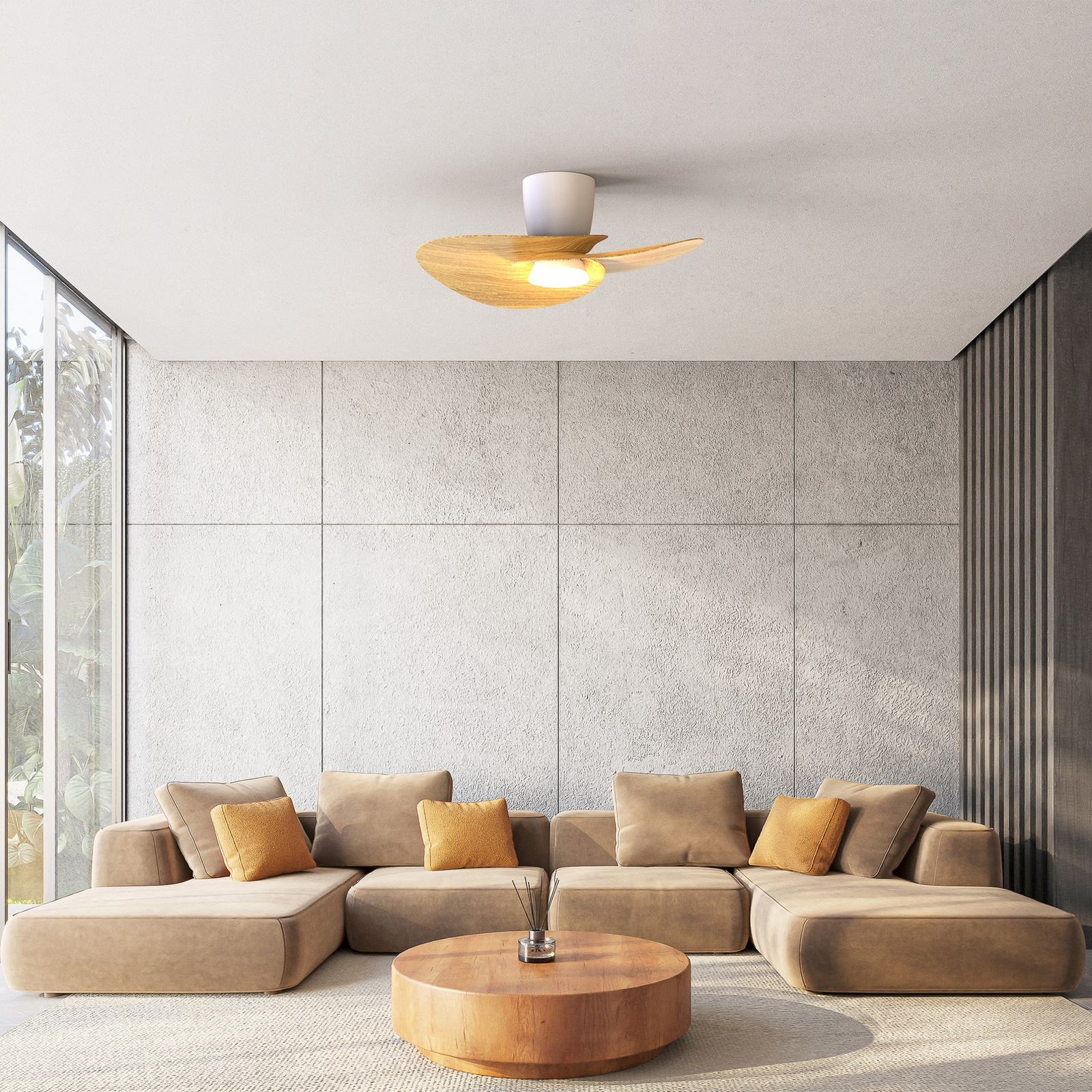 LED-Deckenventilator Nenufar, weiß/holz, DC, leise, CCT