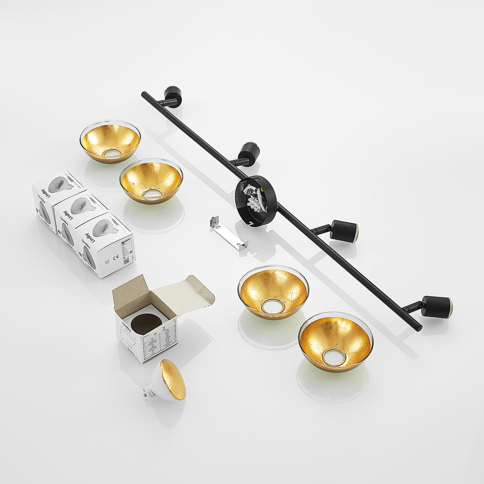 Lindby Erin -LED-kattokohdevalo musta/kulta, 4x