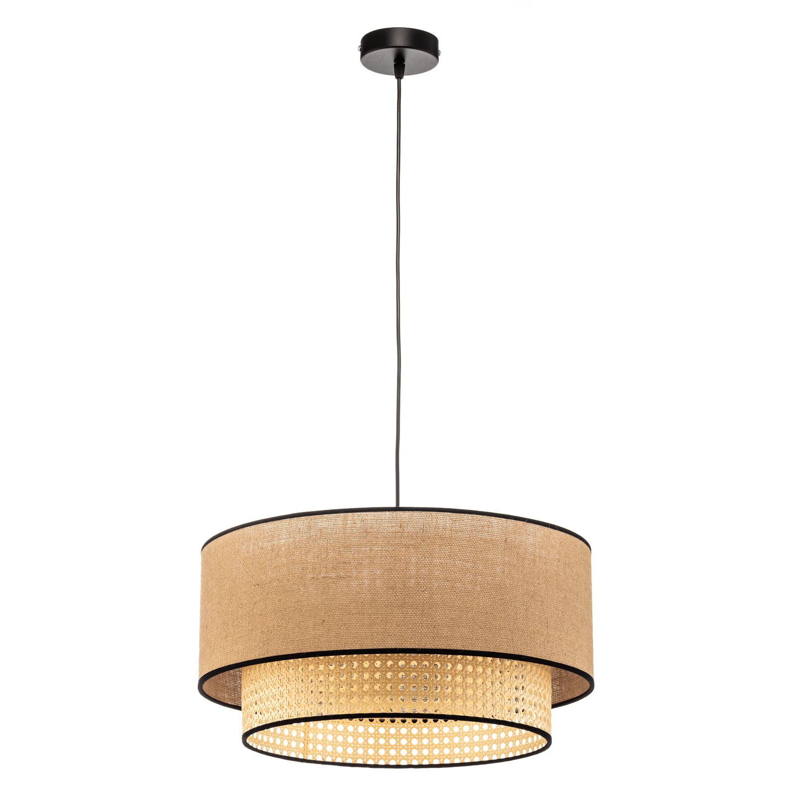 Lampada a sospensione Boho, marrone/legno, Ø 45 cm, tessuto/rattan