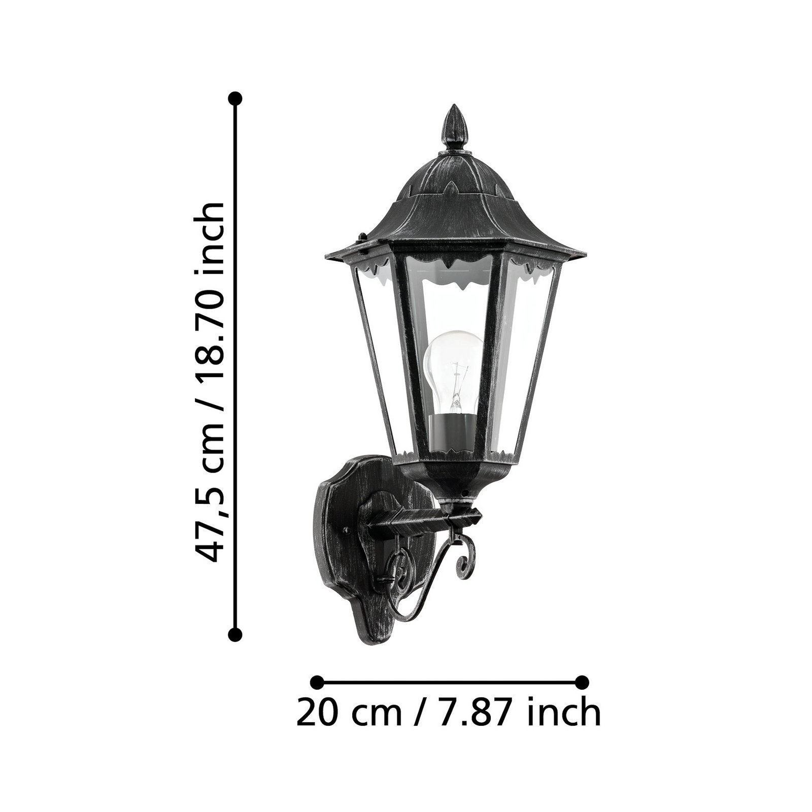 Außenwandlampe Navedo, schwarz/silber, Höhe 47 cm, aufwärts