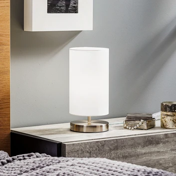 Biela textilná stolná lampa Clarie