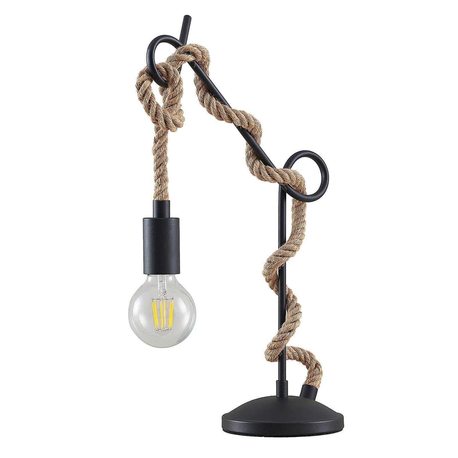 Lucande Ropina table lamp, for Living / Dining Room, iron, rope, E27, 60 W, W: 15 cm, H: 50.2 cm