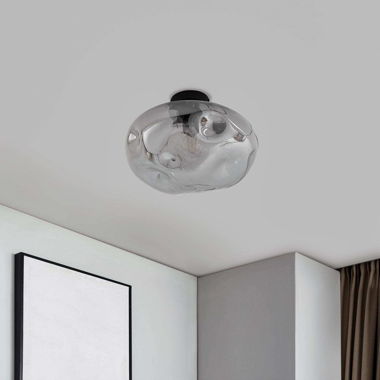 Plafoniera Lindby Lelia, grigio fumo, vetro, Ø 35 cm