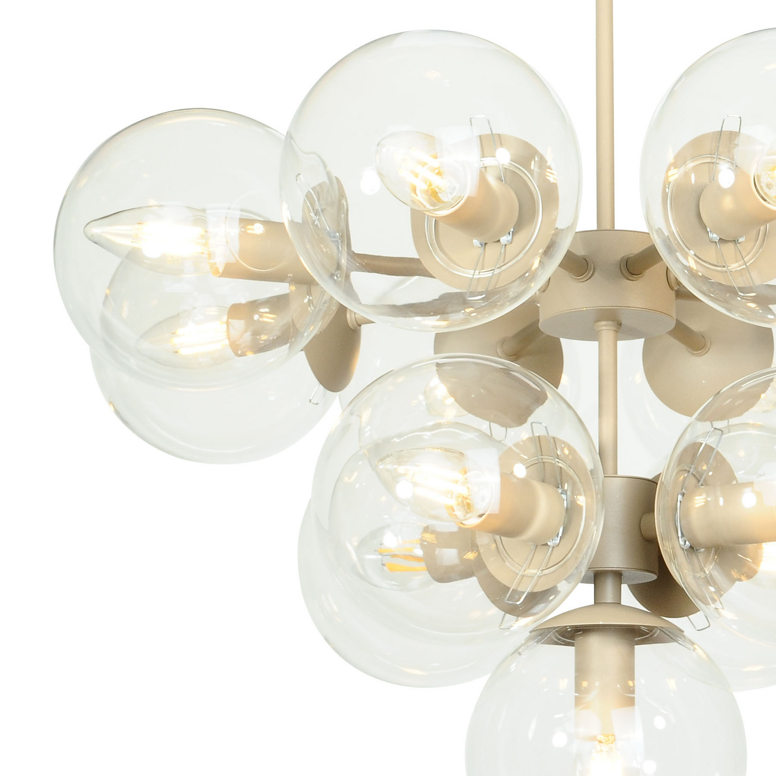 Zumba ceiling light, grey-beige/clear, 13-bulb, glass