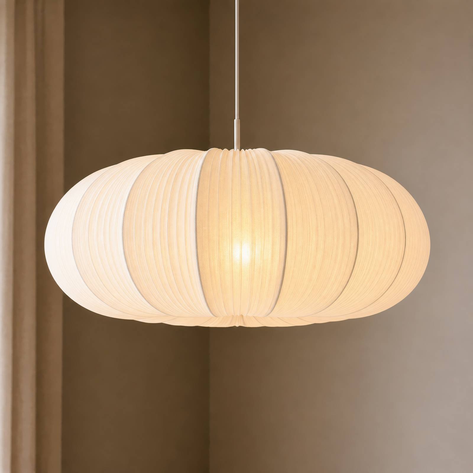 Żyrandol Lindby Marielle, średnica 55 cm, biała, tkanina, 3x E27