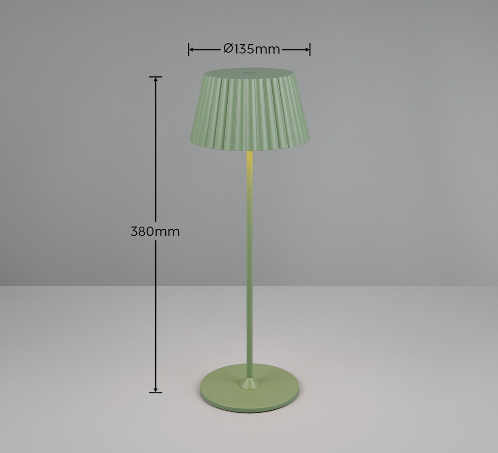 Lampe de table LED à accu Suarez, vert, hauteur 39 cm, métal