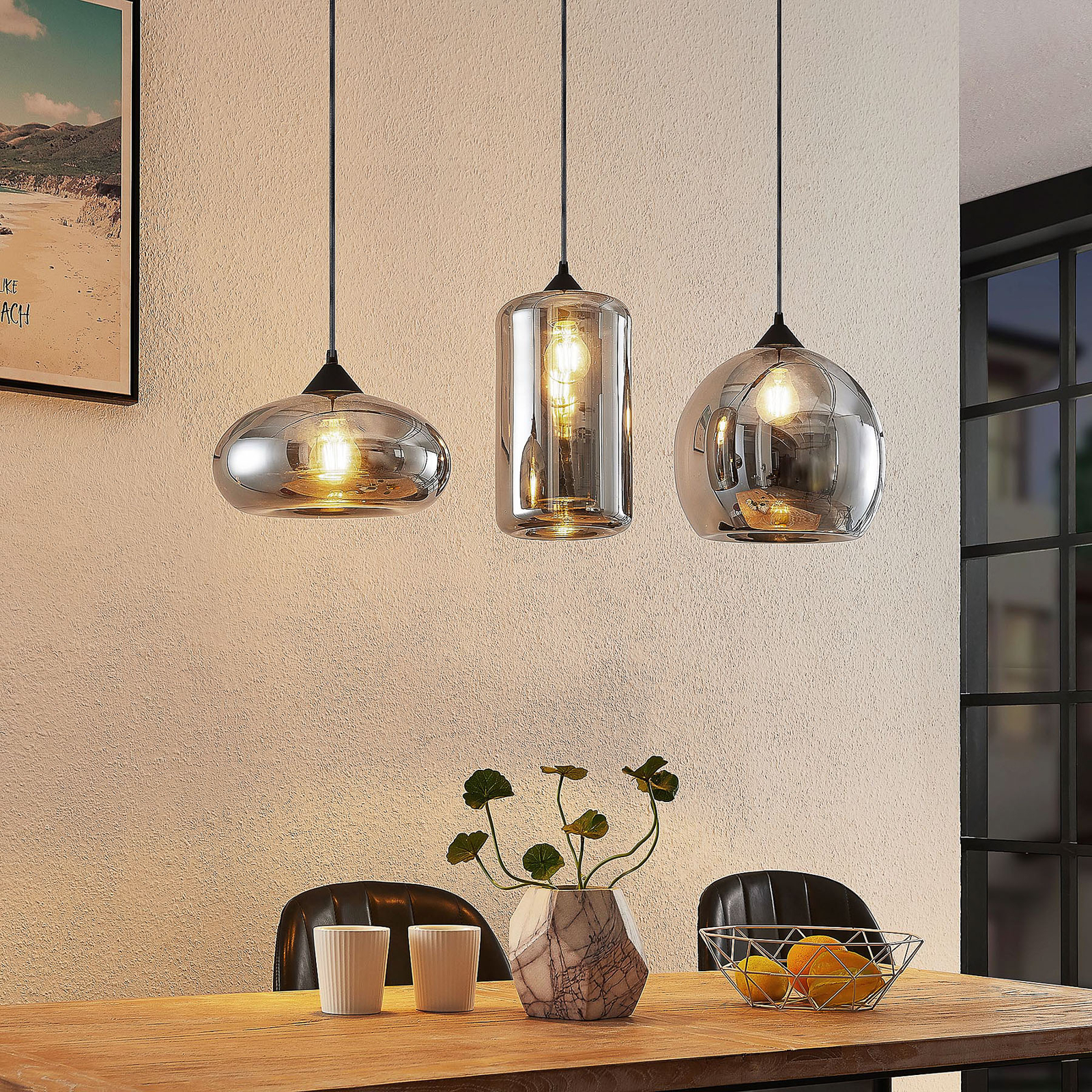 Lindby Arloris lámpara colgante 3 luces vidrio