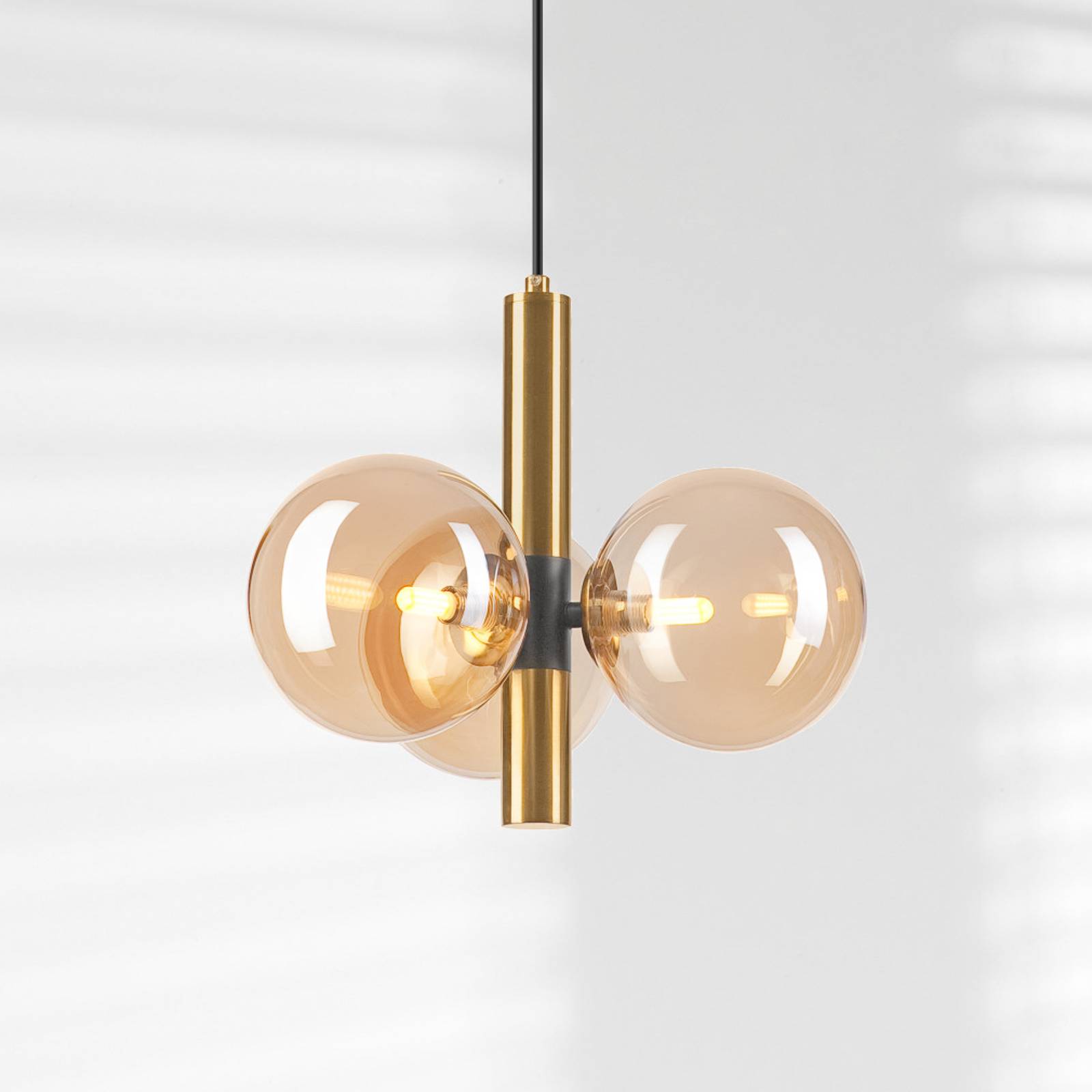 Lamkur Lighting Suspension Natalia 3 lampes verre or