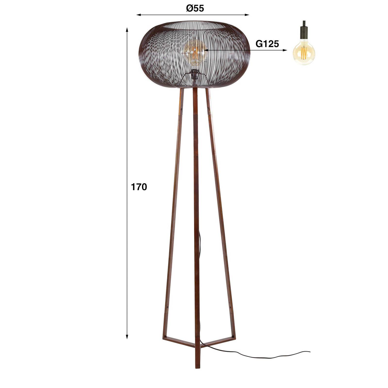 Lampa podłogowa Copper Twist czarny/miedź 170 cm metalowy statyw