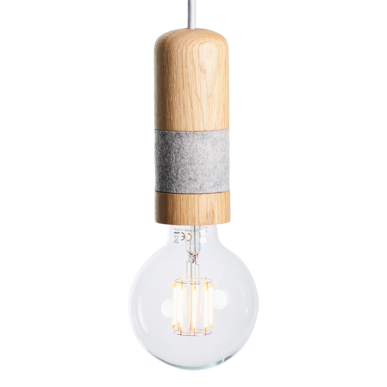 Oak wood pendant light Louise with felt ring