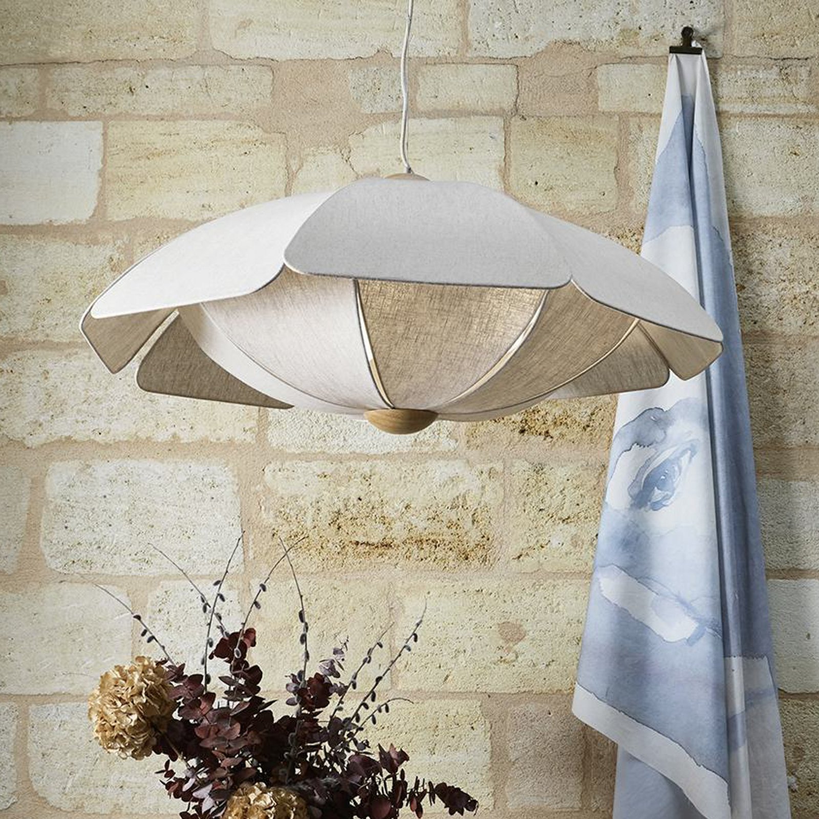 MARKET SET Hängelampe Coquillage, 110 cm cremefarben, Leinen