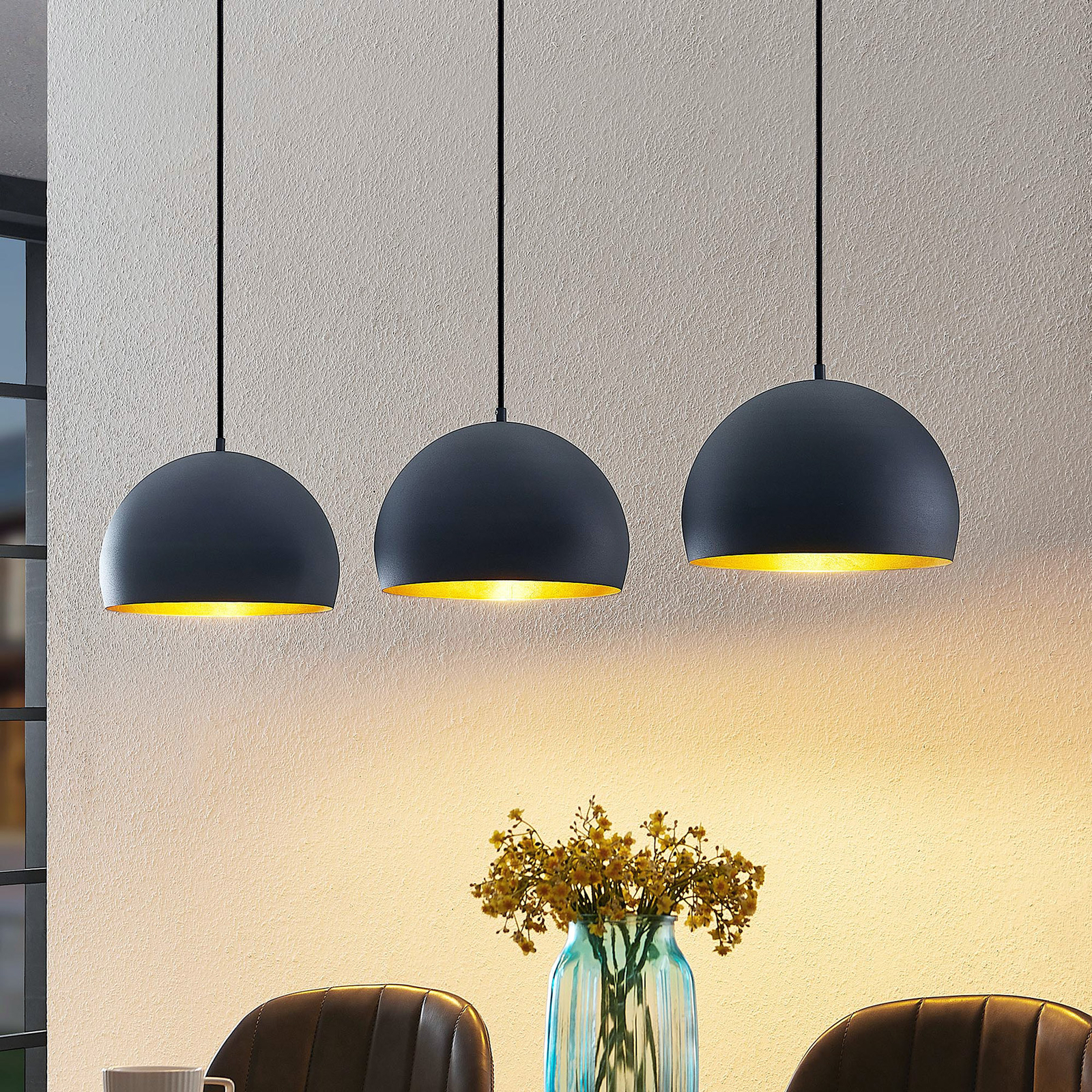 Tarjei hanglamp, 120 cm, zwart-goud | Lampen24.be
