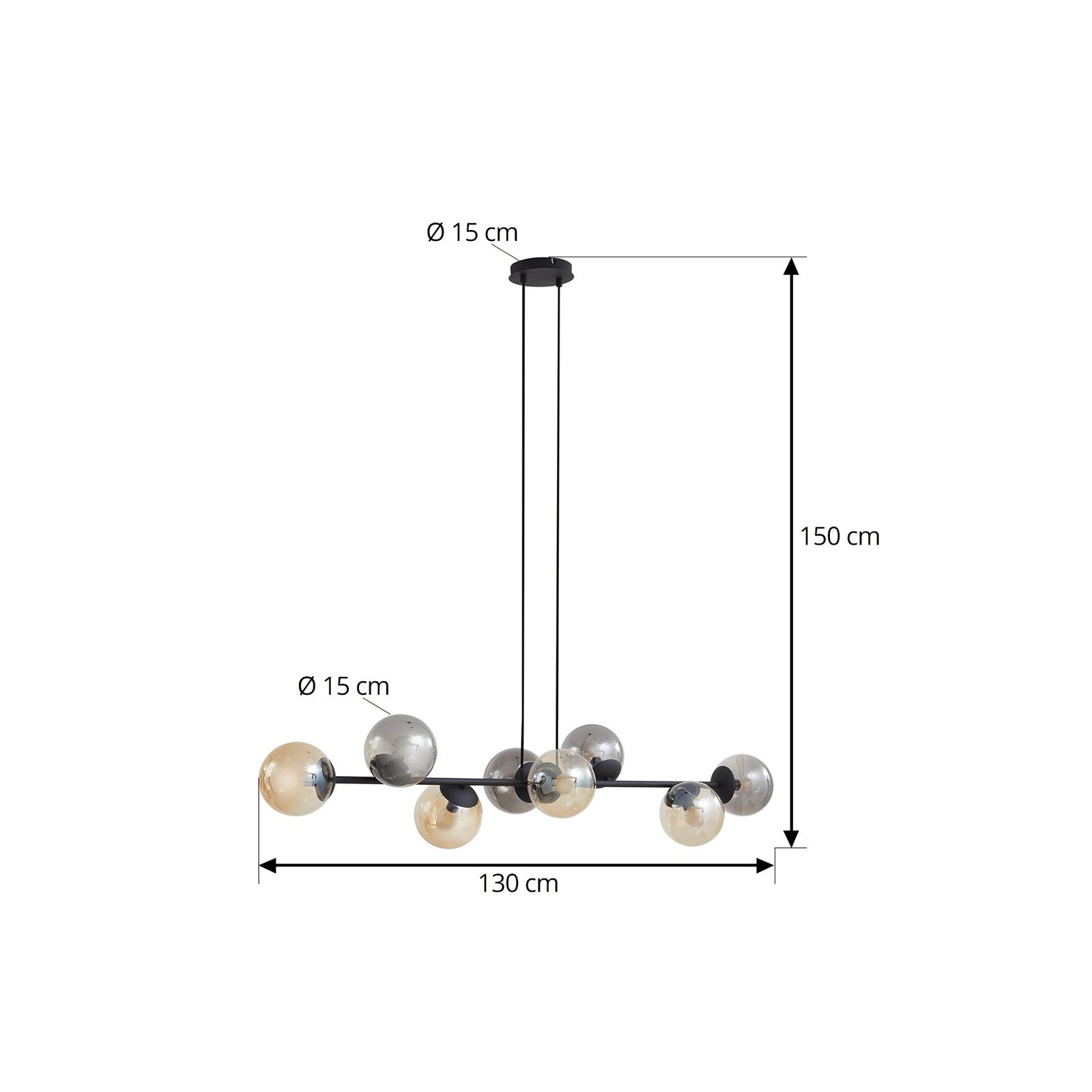 Lindby piekaramais gaismeklis Isamer, dūmu pelēks/brūns, 130 cm, globuss