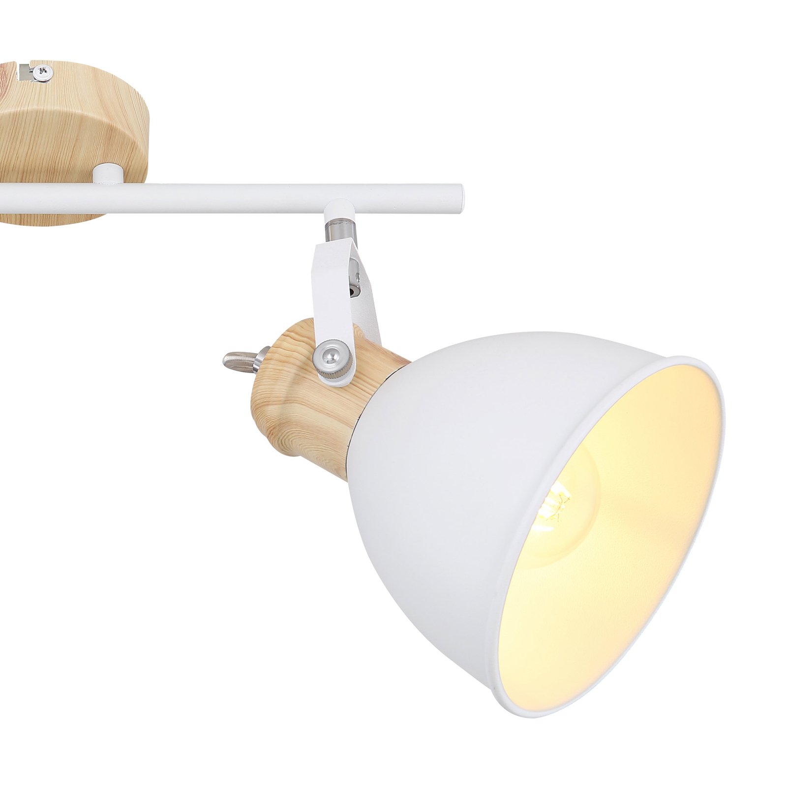 Plafondlamp Wiho van metaal wit/houtoptiek 2-lamps