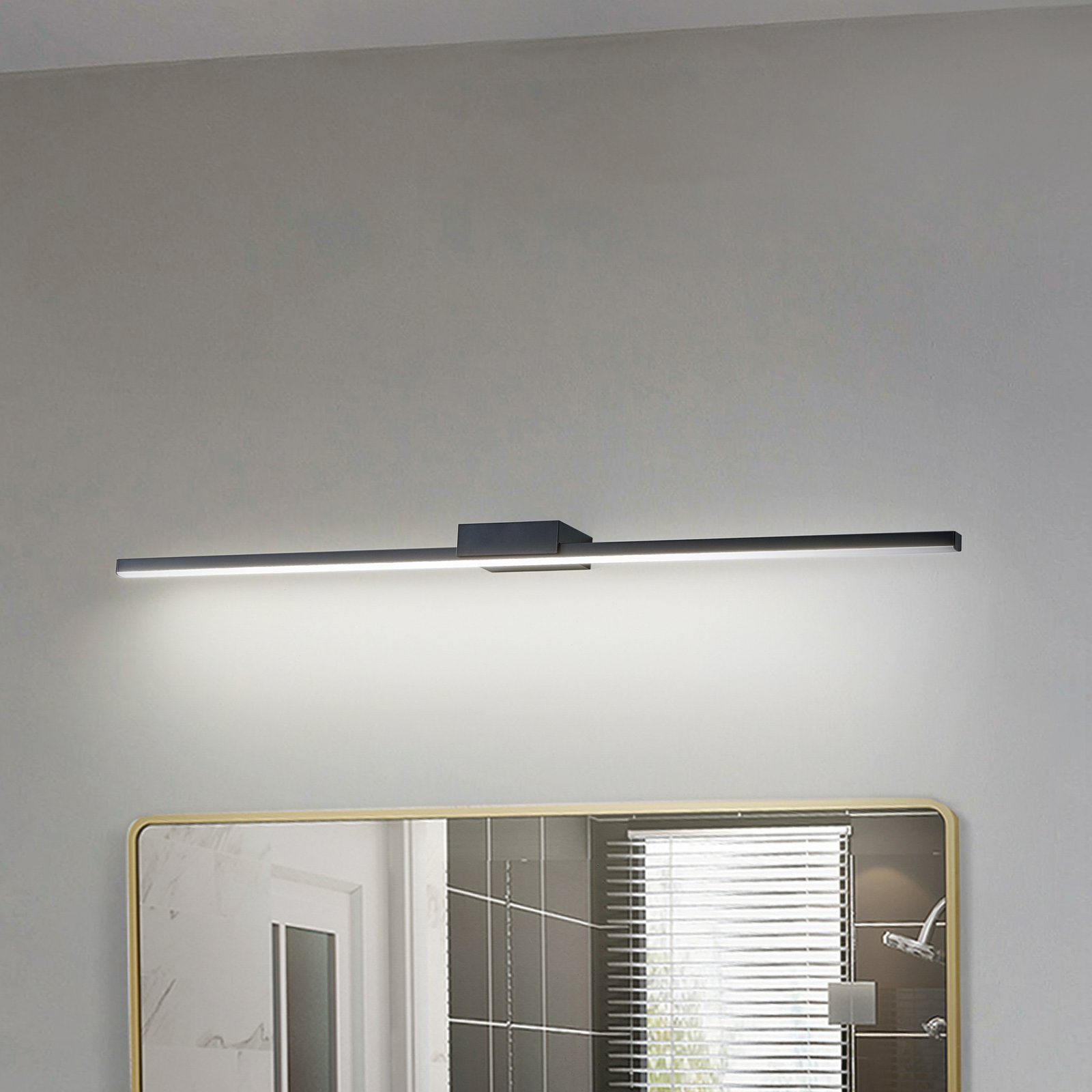 Lucande LED peegelvalgusti Kivana, must, metall, 90cm, IP44