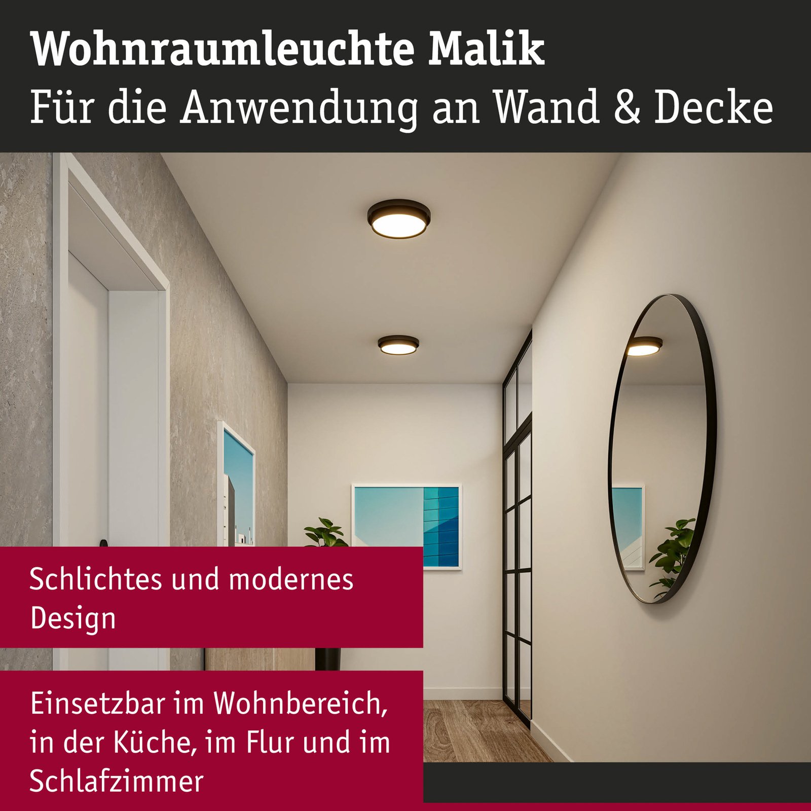 Malik LED Plafondlamp 3-step Dim. Matt Zwart - Paulmann