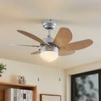 Lindby ceiling fan with light Minja, silver, quiet, 78cm