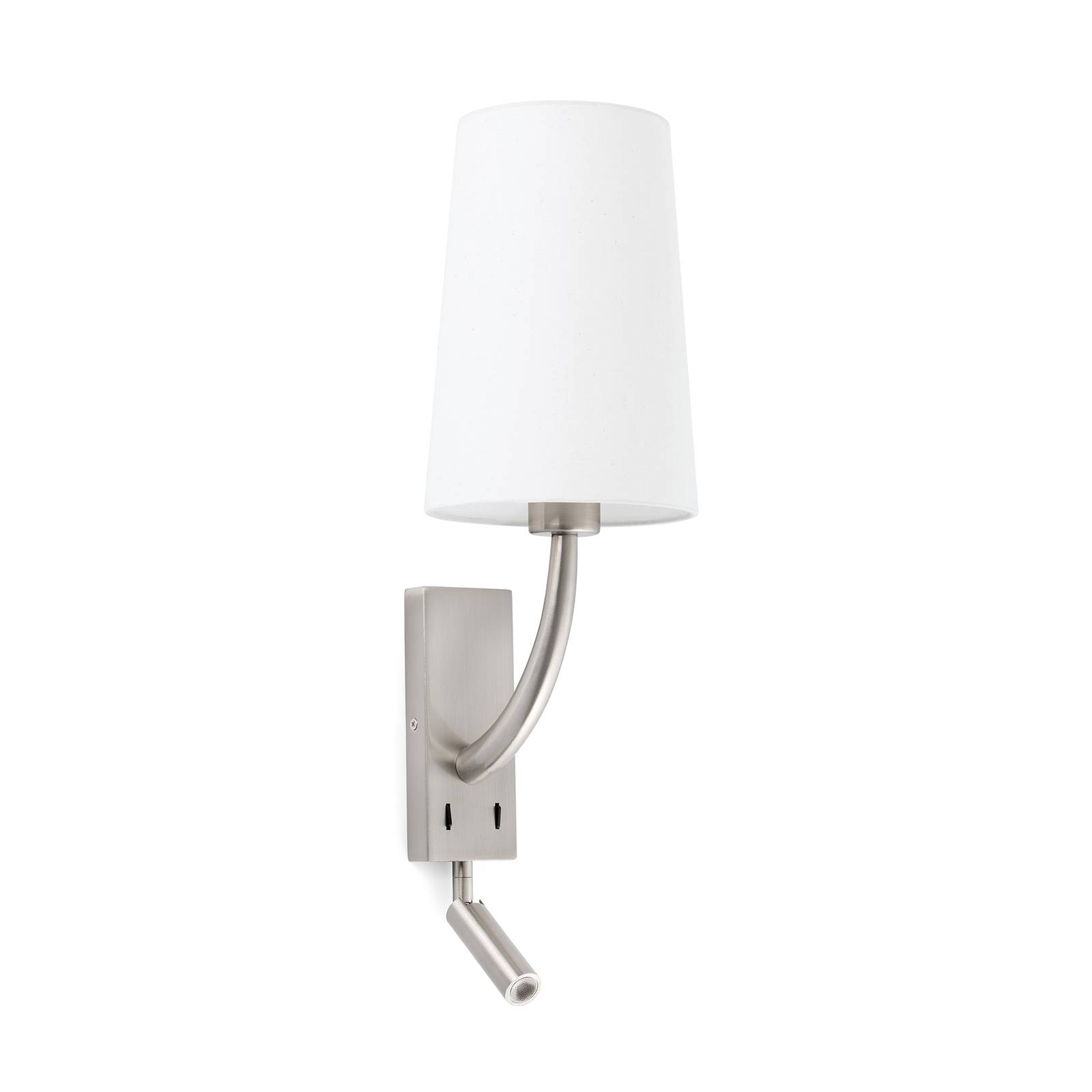 Wandlamp Rem met LED leeslampje, wit/nikkel