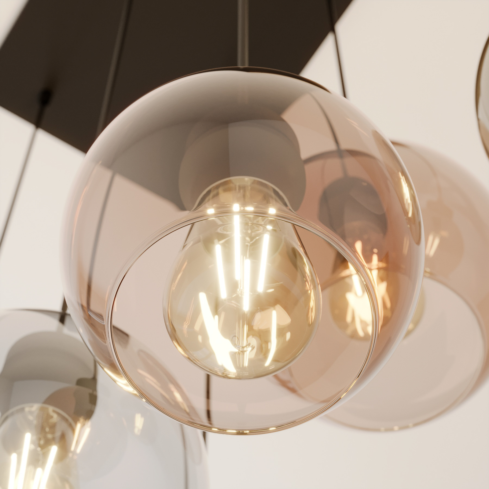 Lampă suspendată Cubus, 6 lumini, transparentă/miere/maro, sticlă, E27
