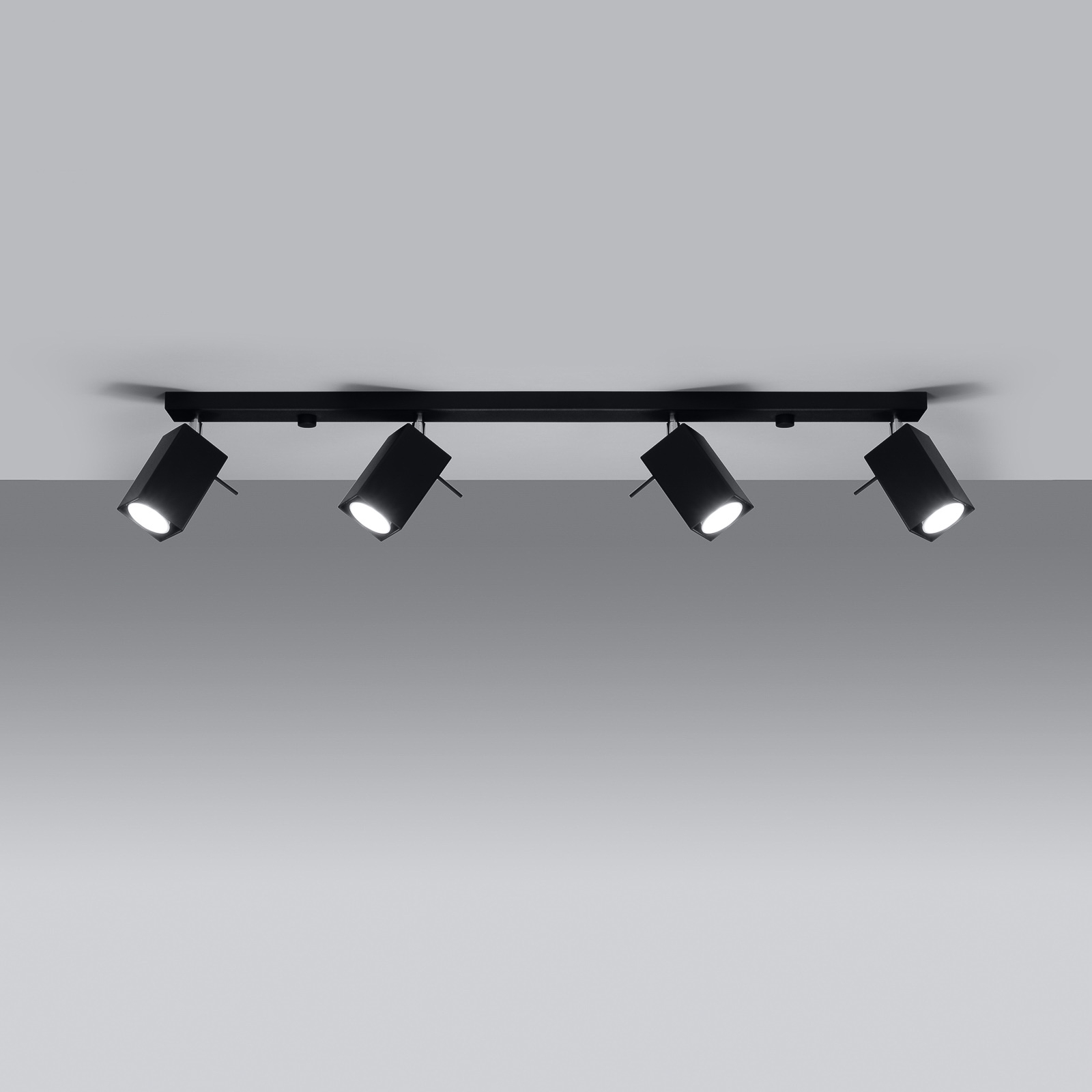 Foco de techo Square, negro, 4 luces lineal