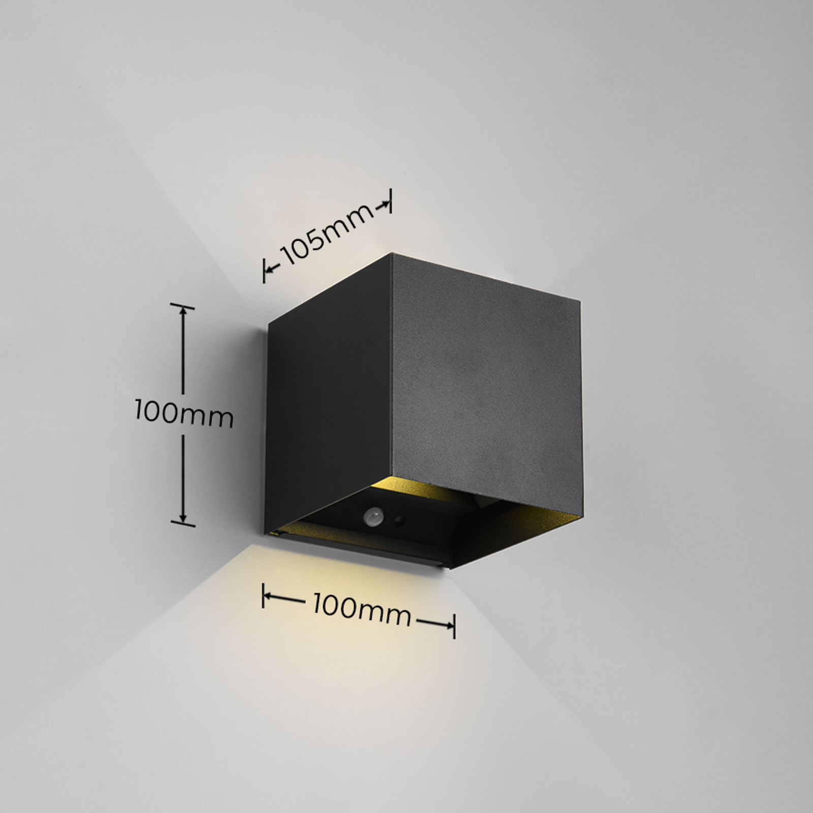LED uzlādējams āra sienas lukturis Talent, melns, platums 10 cm Sensors