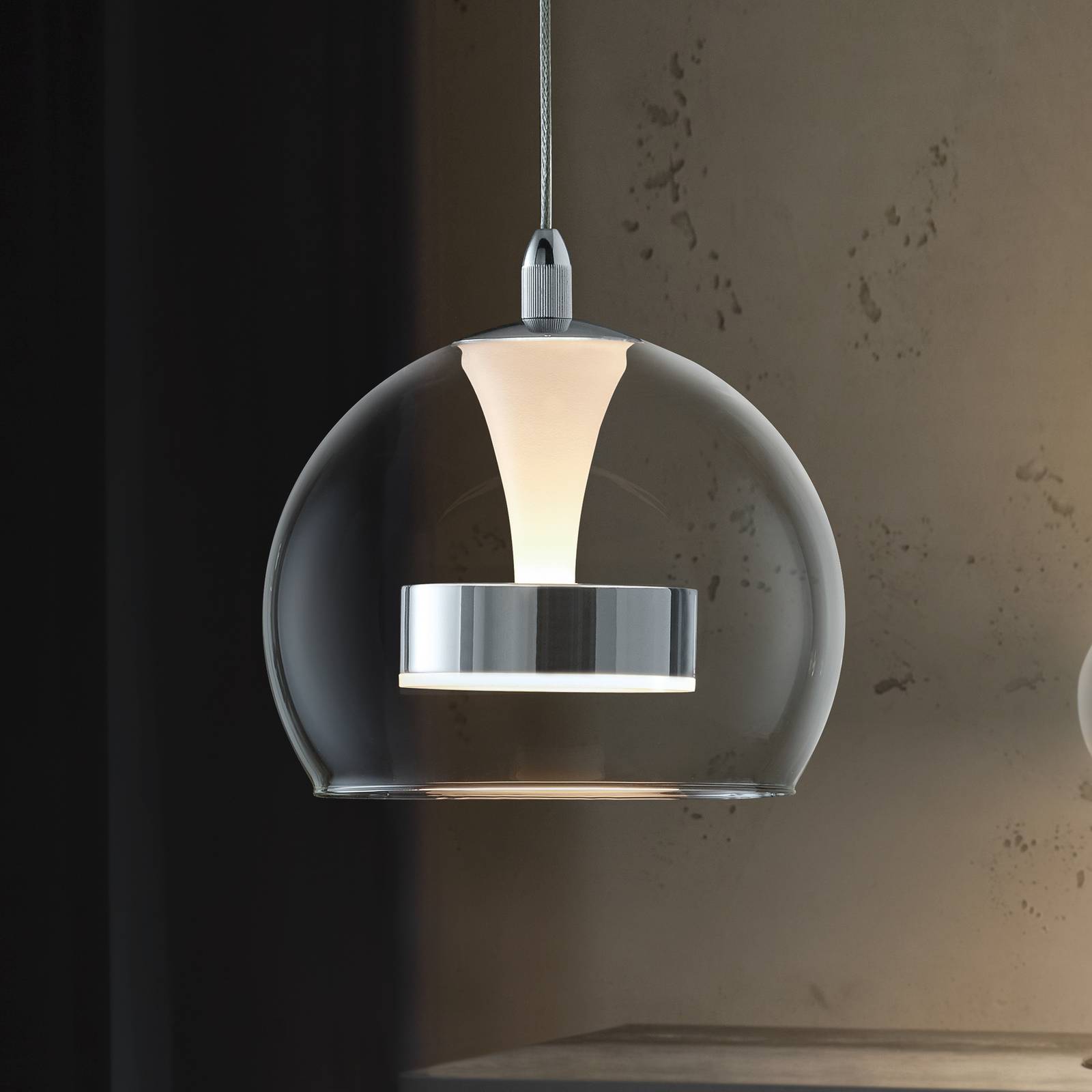 LED-Hängelampe Flynt, Ø 20 cm, chromfarben, Metall/Glas, CCT günstig online kaufen