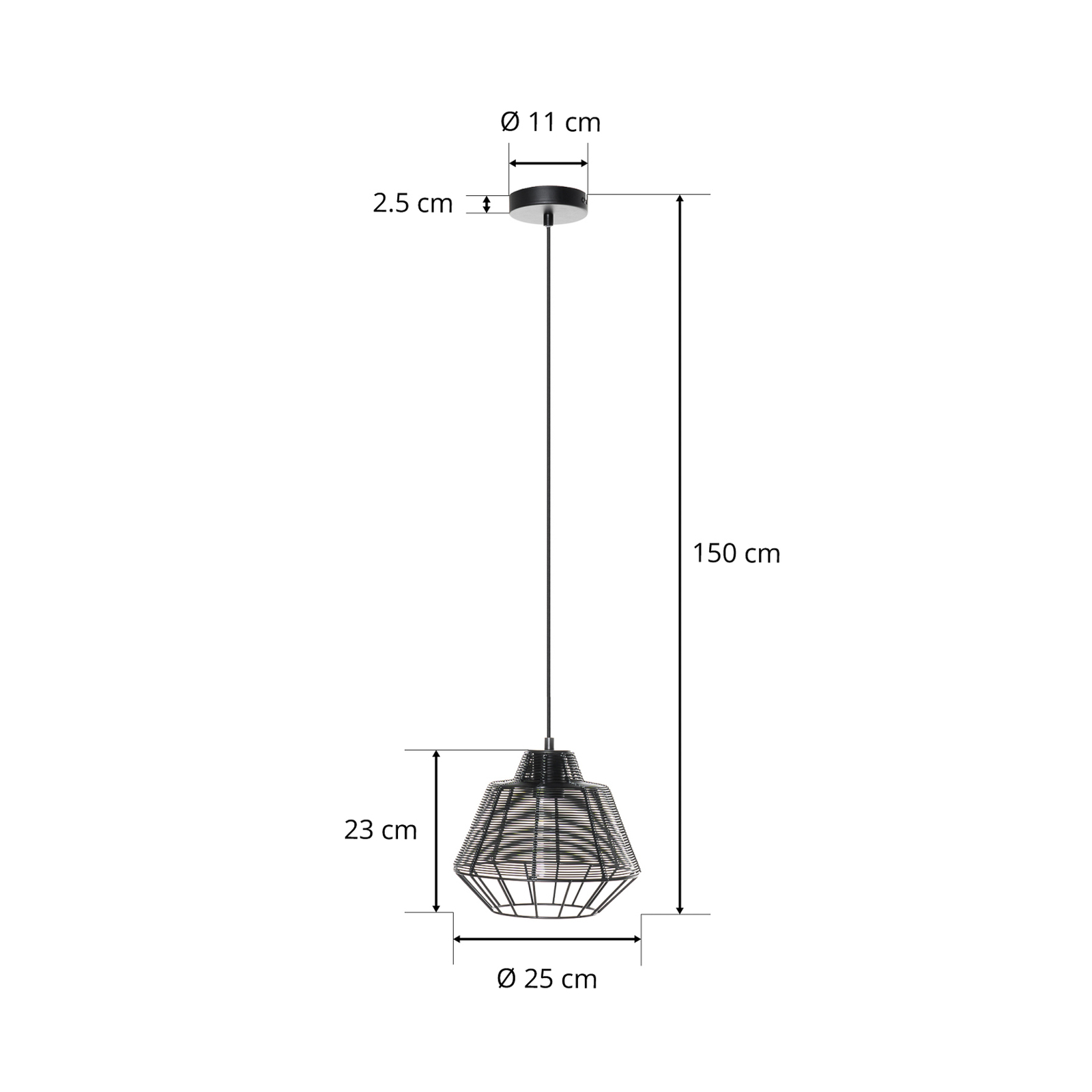 Lucande Tinko lampă suspendată, negru, 25 cm