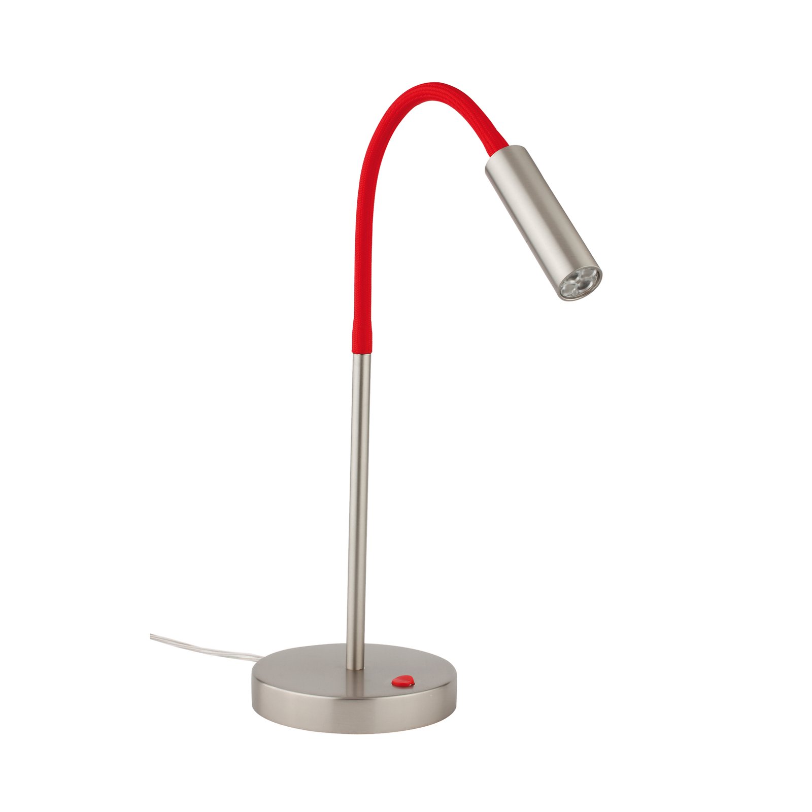 Rocco LED table lamp, matt nickel, flex arm red