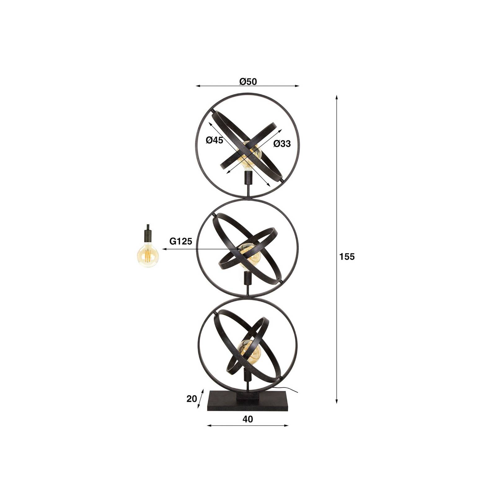 Lampa stojąca Orbit, 3-punktowa, czarna, metal, E27