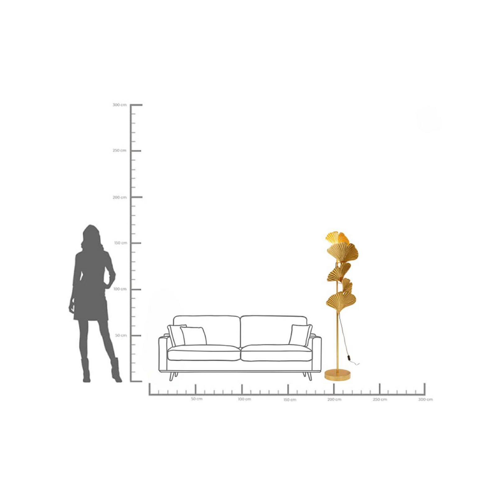 Lampe sur pied KARE Yuva, couleur or, métal, 160 cm, E27