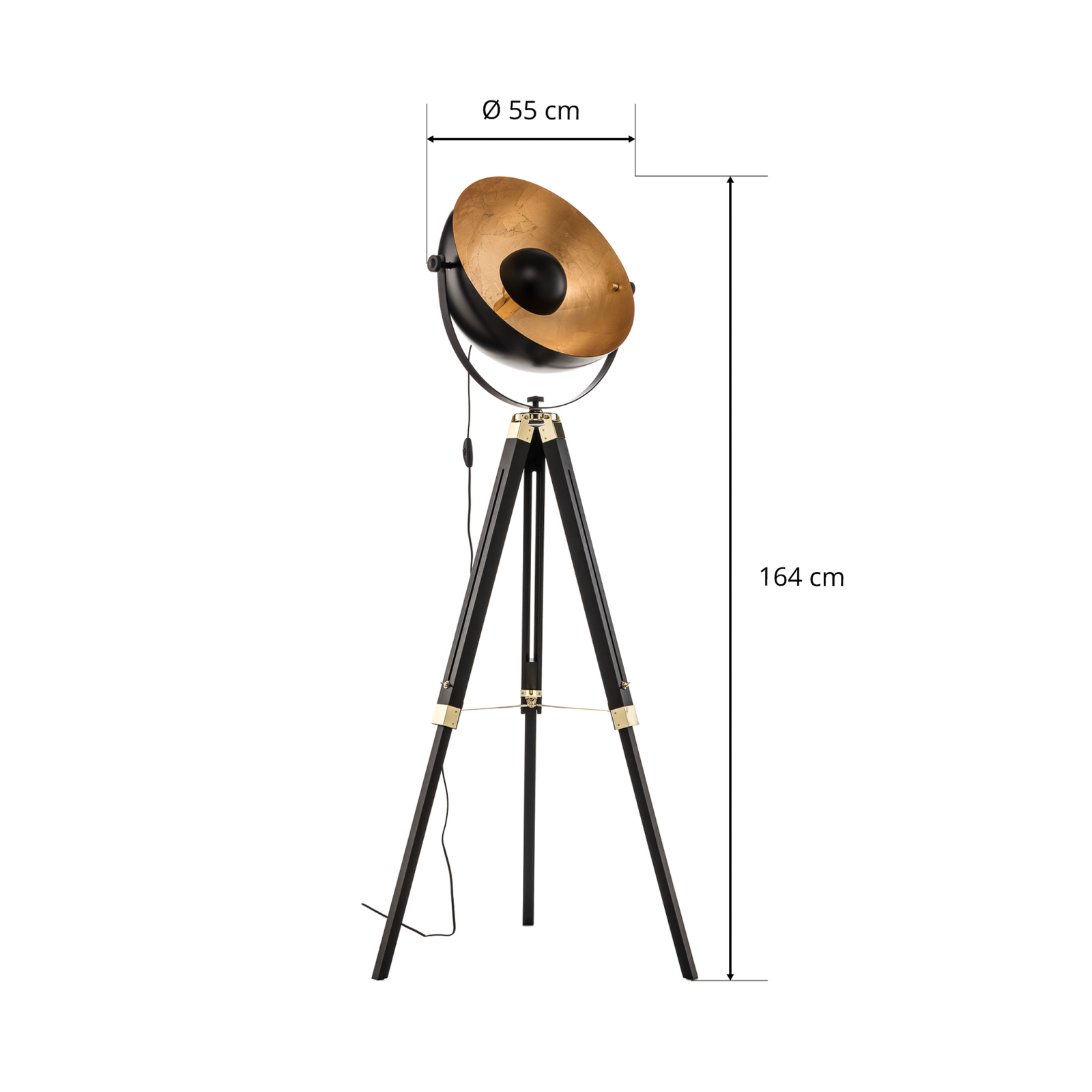 Covaleda floor lamp, tripod frame, black/gold