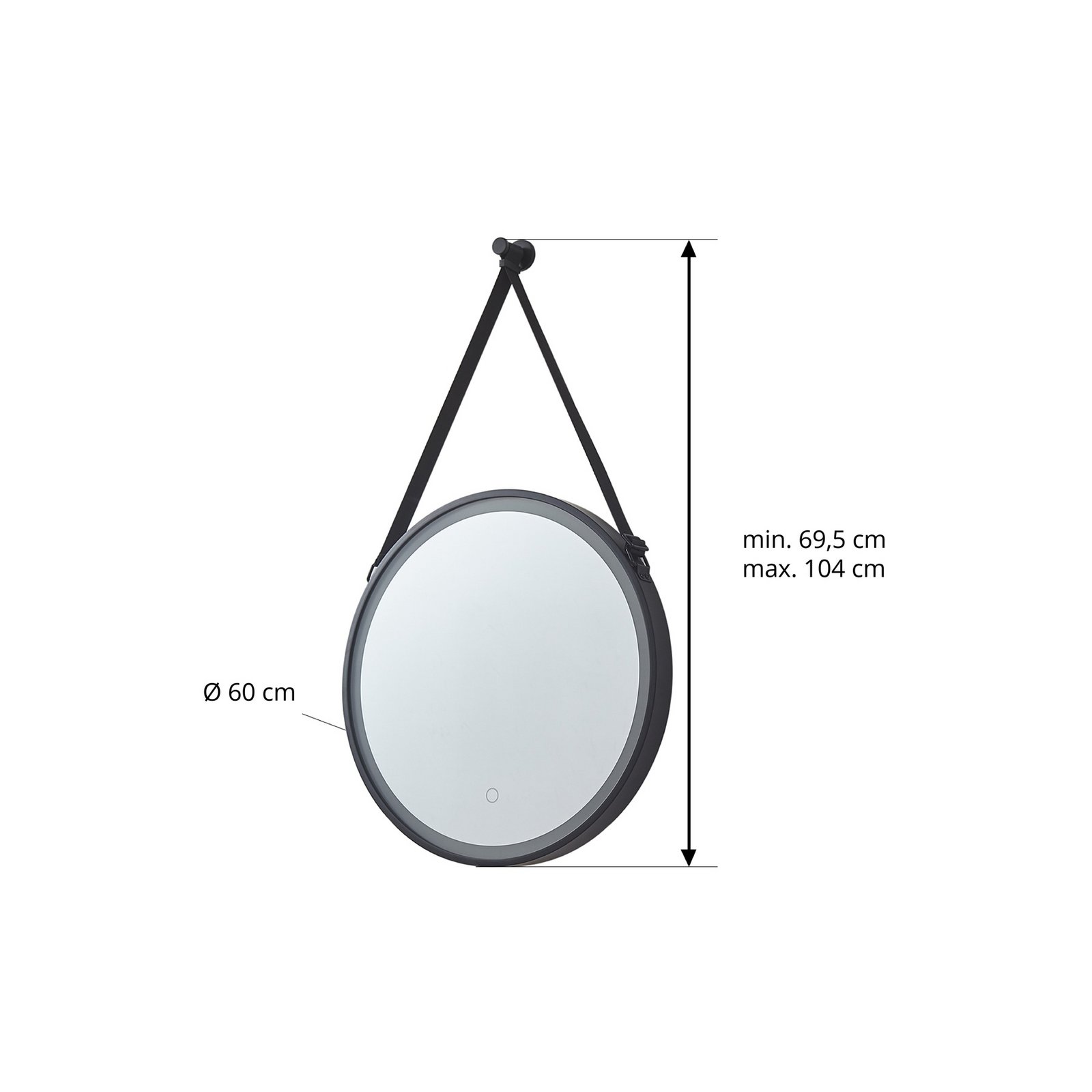 Lucande LED огледало Lelin, Ø 60 cm, черно, алуминий, CCT