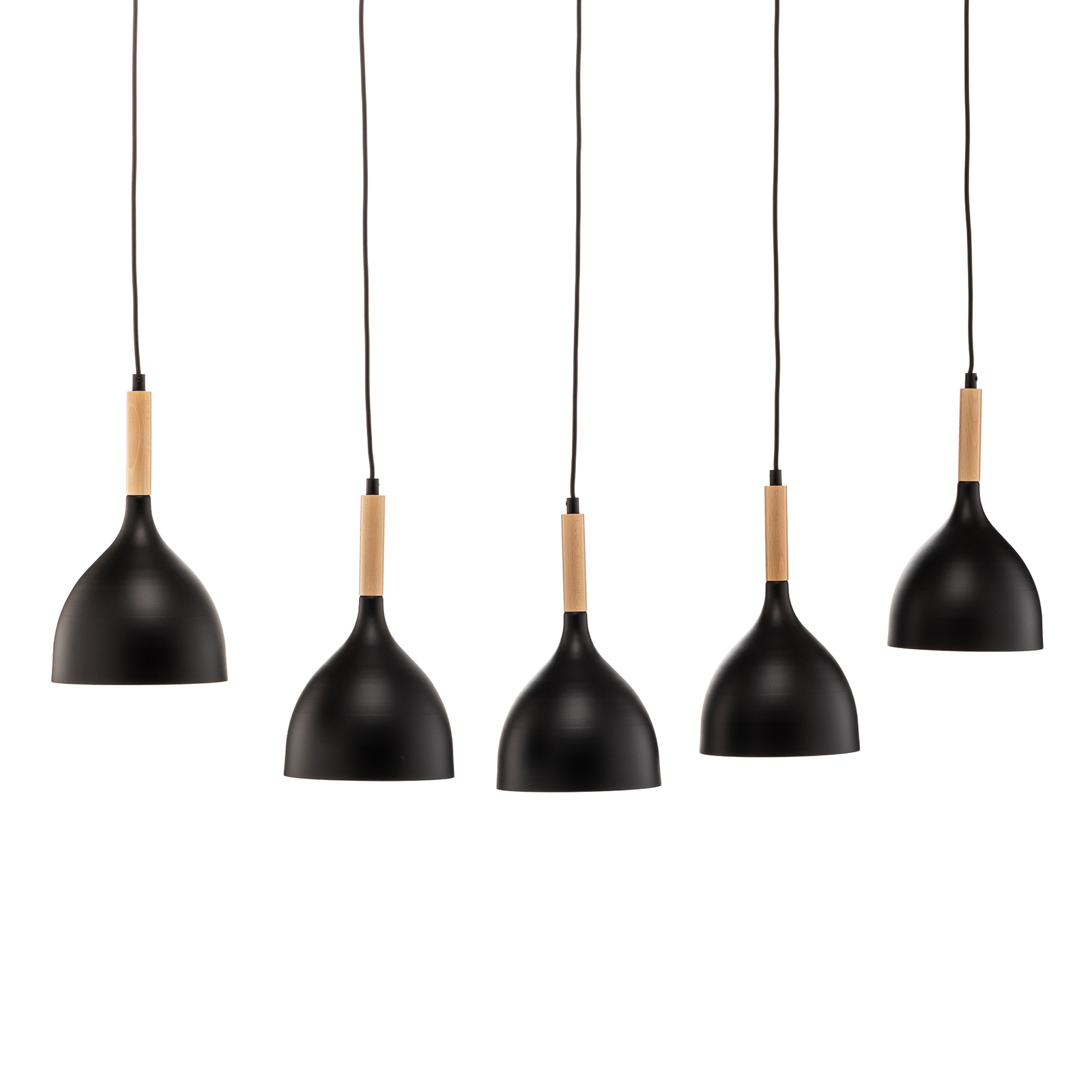 Lámpara colgante Nanu con madera larga 5 luces negro