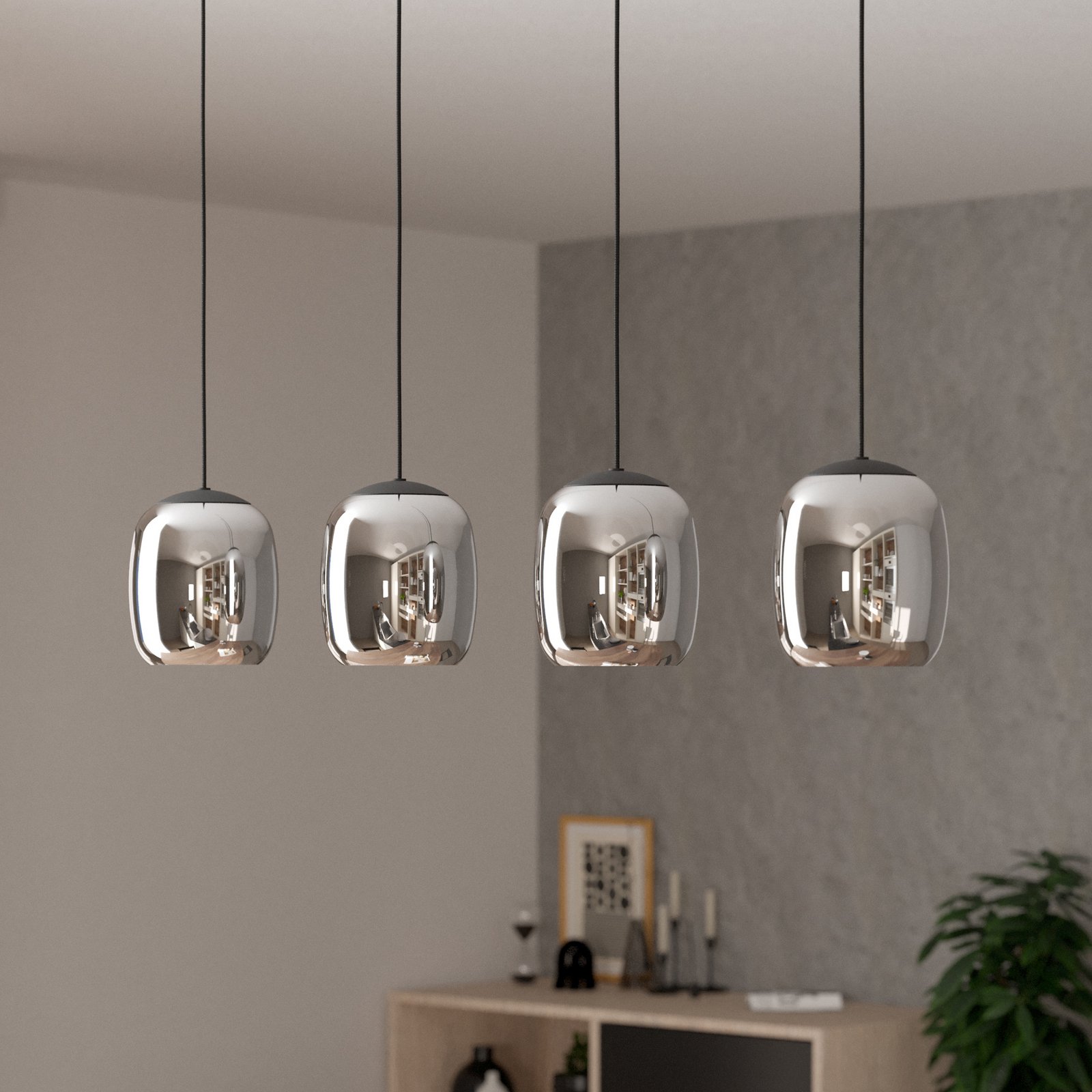 Ciampino pendant light, black, 4-bulb.