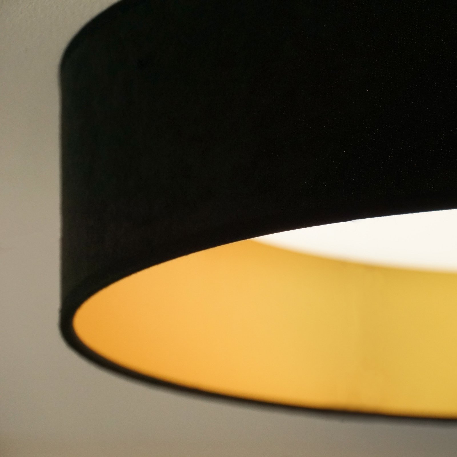 LED griestu gaismeklis Plafond, samts, melns/zelts, Ø 45 cm, 3 pakāpju