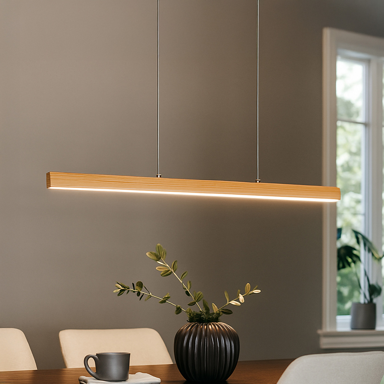 FISCHER & HONSEL Lampă suspendată LED Shine-Wood lungime 105 cm stejar/nichel - Camera de zi / sufragerie - stejar nichel - Lemn