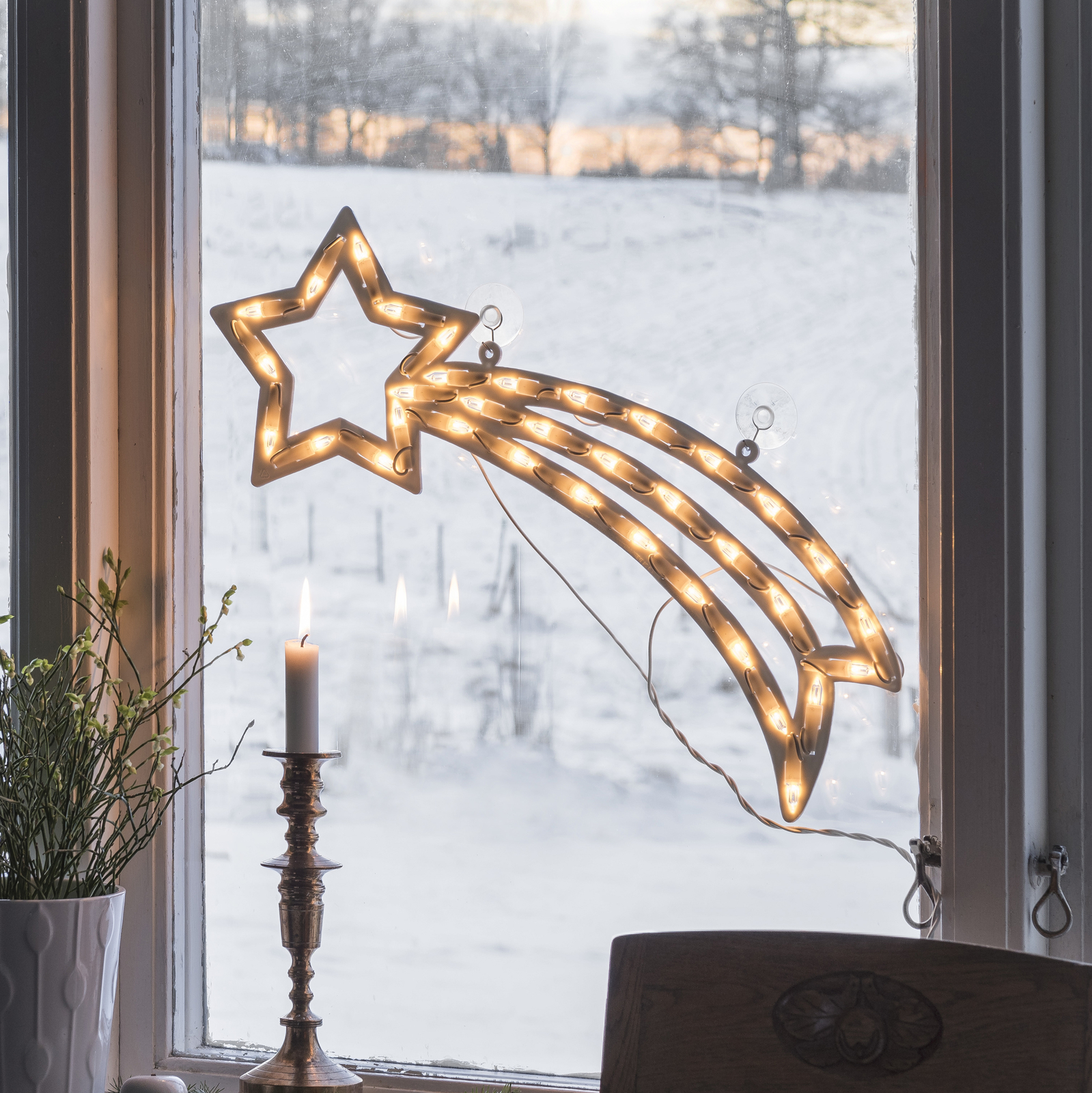 Fönstersilhuett Komet med LED inomhusbruk, varmvit