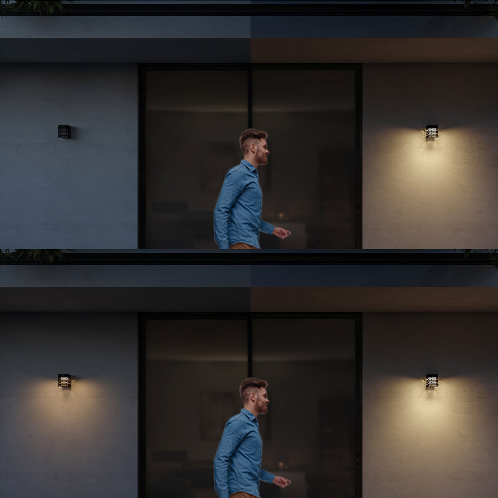 Philips LED-sončna stenska svetilka Hara, črna, s senzorjem, IP44 Philips LED-sončna stenska svetilka Hara, črna, s senzorjem, IP44