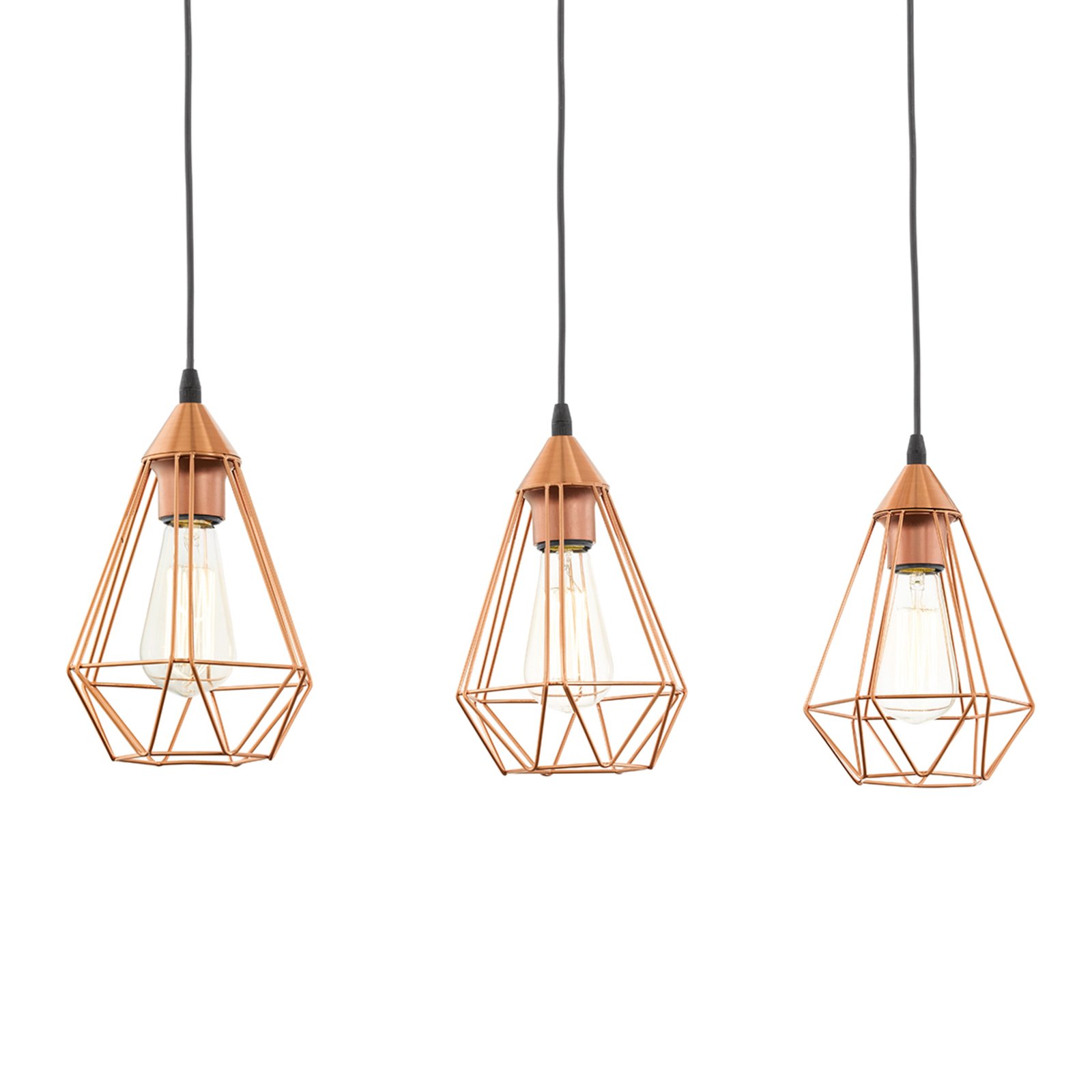 EGLO 3-bulb vintage pendant light Tarbes in copper, for Living / Dining Room, metal, E27, 60 W, energy efficiency: A++, L: 79 cm, W: 17.5 cm