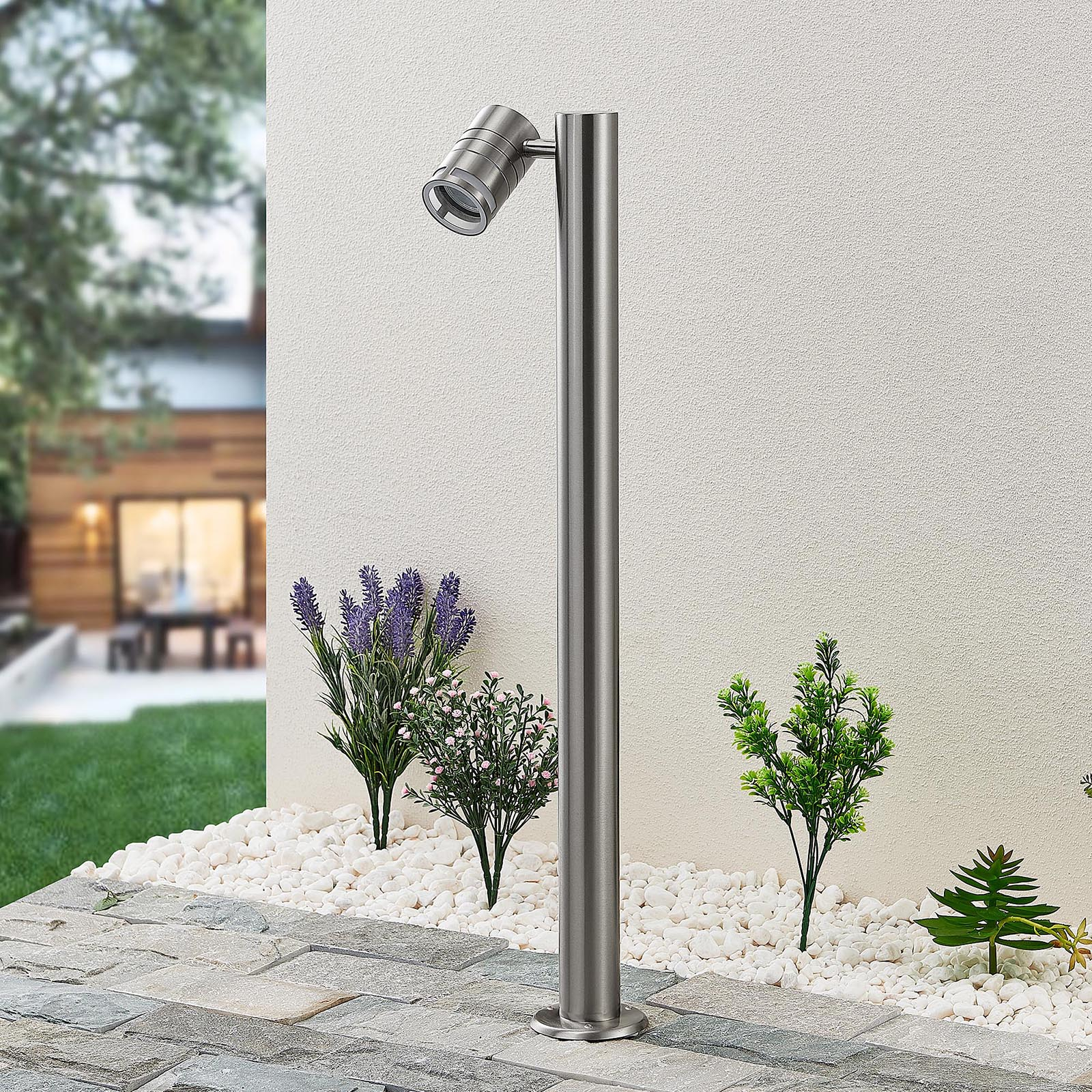 Lindby Soui bollard light, 1-bulb, height 75 cm, stainless steel, glass, GU10, 35 W, energy efficiency: A++, W: 9.8 cm, H: 75 cm