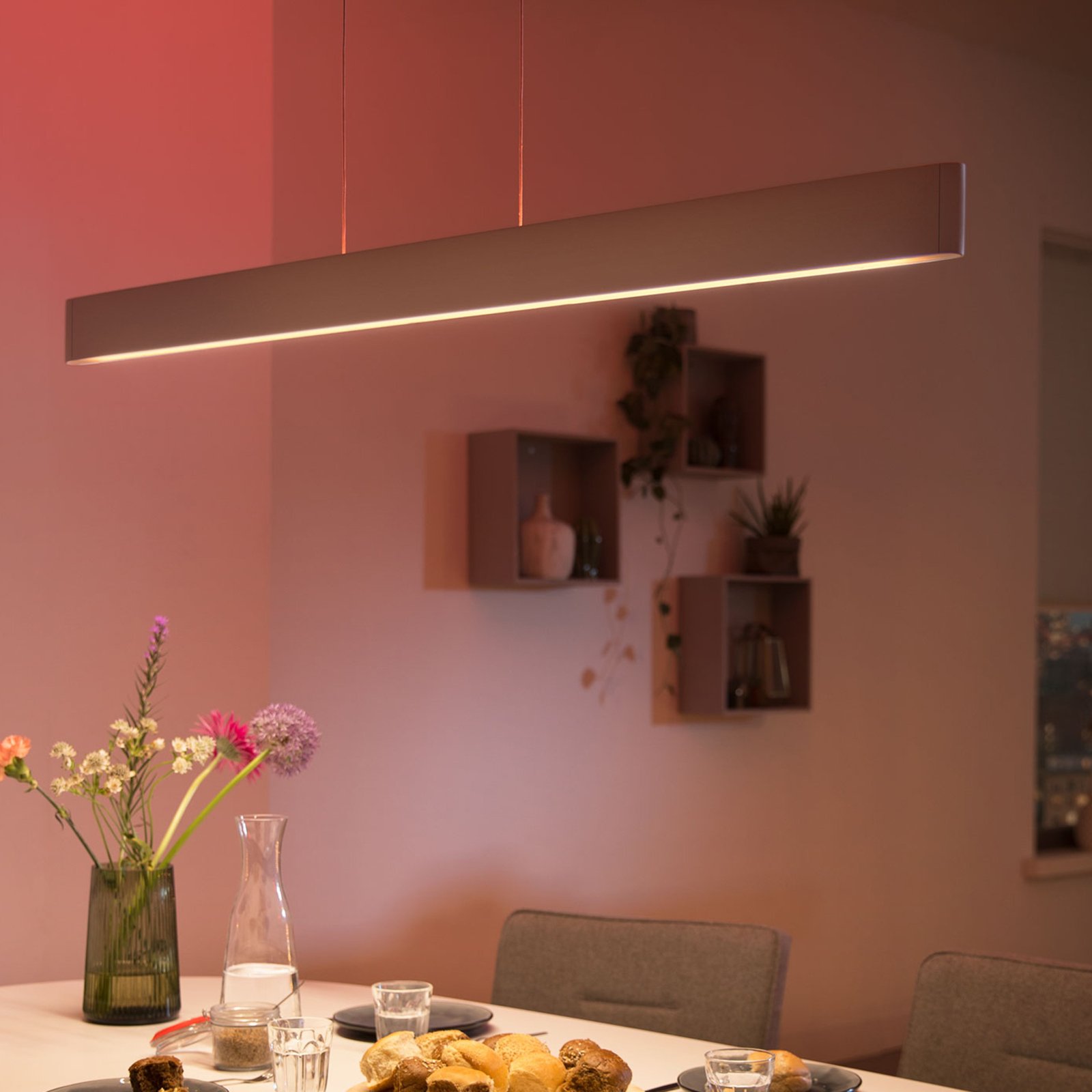 PHILIPS HUE Philips Hue Ensis LED hanging light, RGBW, for Living / Dining Room, aluminium, 39 W, energy efficiency: A+, L: 129.8 cm, W: 4 cm, H: 9 cm