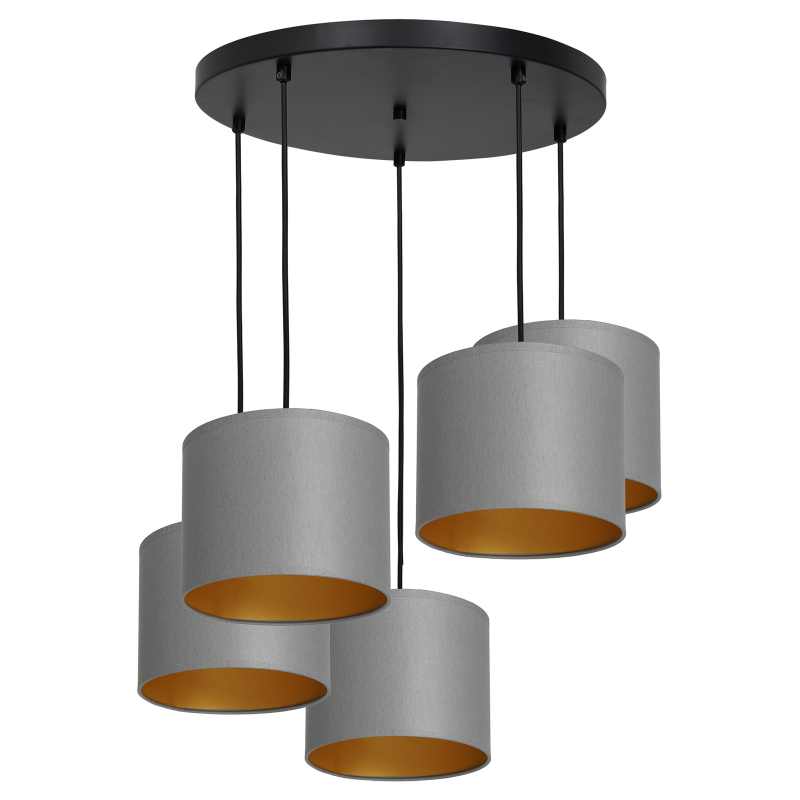 Hanglamp Soho, cilindrisch rond 5-lamps grijs/goud